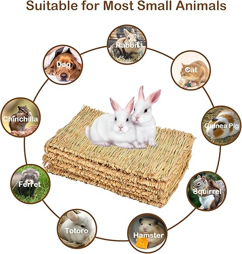 Miniatura 6 de Alfombrilla de hierba de conejo, alfombrillas de césped para conejos, paja natural, cama tejida de animales pequeños, heno mate para dormir,