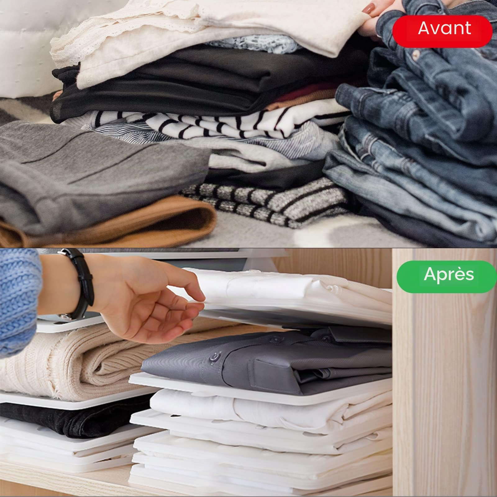Adorila Lot de 10 plateaux de rangement pliables empilables pour t-shirts, pour reçus de chemise