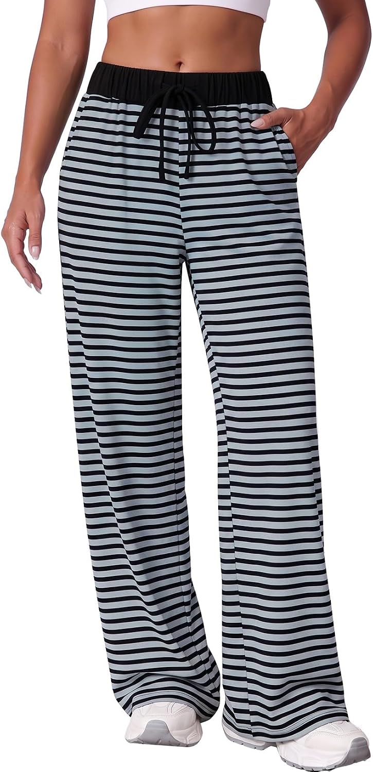 Aleumdr Women's 2026 Striped Wide Leg Pants Sweatpants with Pockets