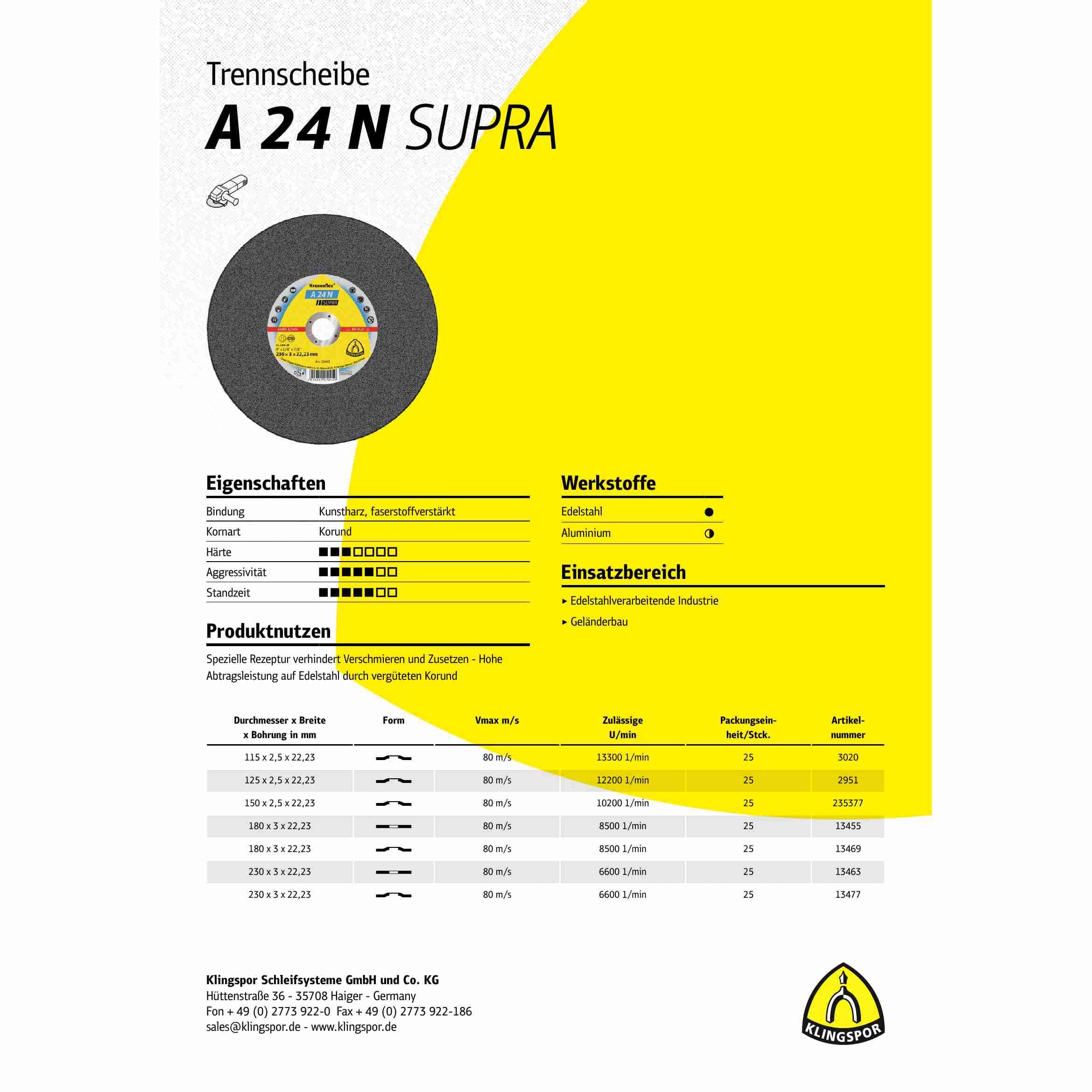 A 24 N - Discos de corte recto (25 unidades, 230 x 3 x 22,23 mm)