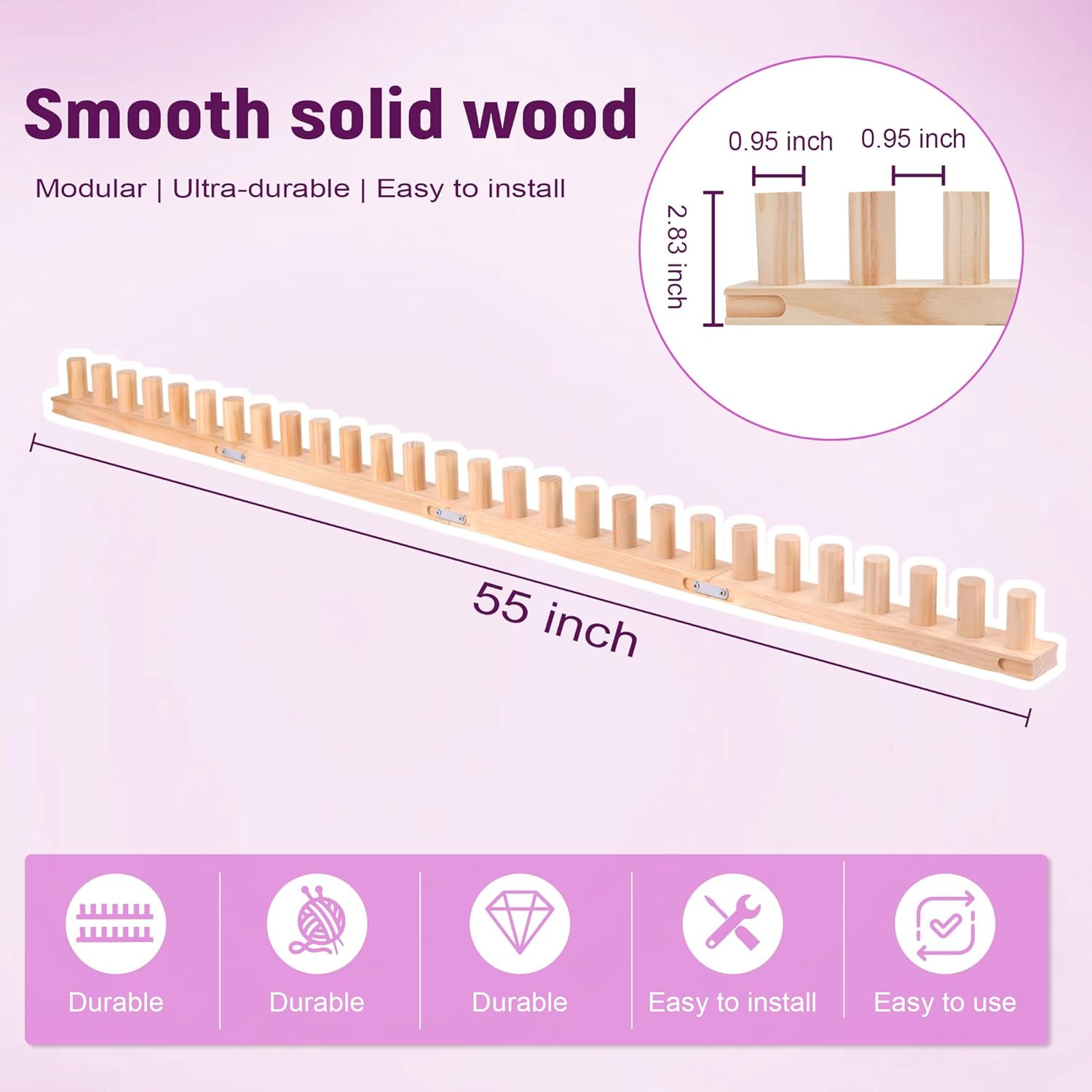 MLLNFUE 55” Chunky Knitting Blanket Loom - Customizable Wood Chunky Yarn Loom - Adjustable Size & Detachable Design Chunky Knit Blanket - Hand Knitting Loom for Beginners and Home Decoration