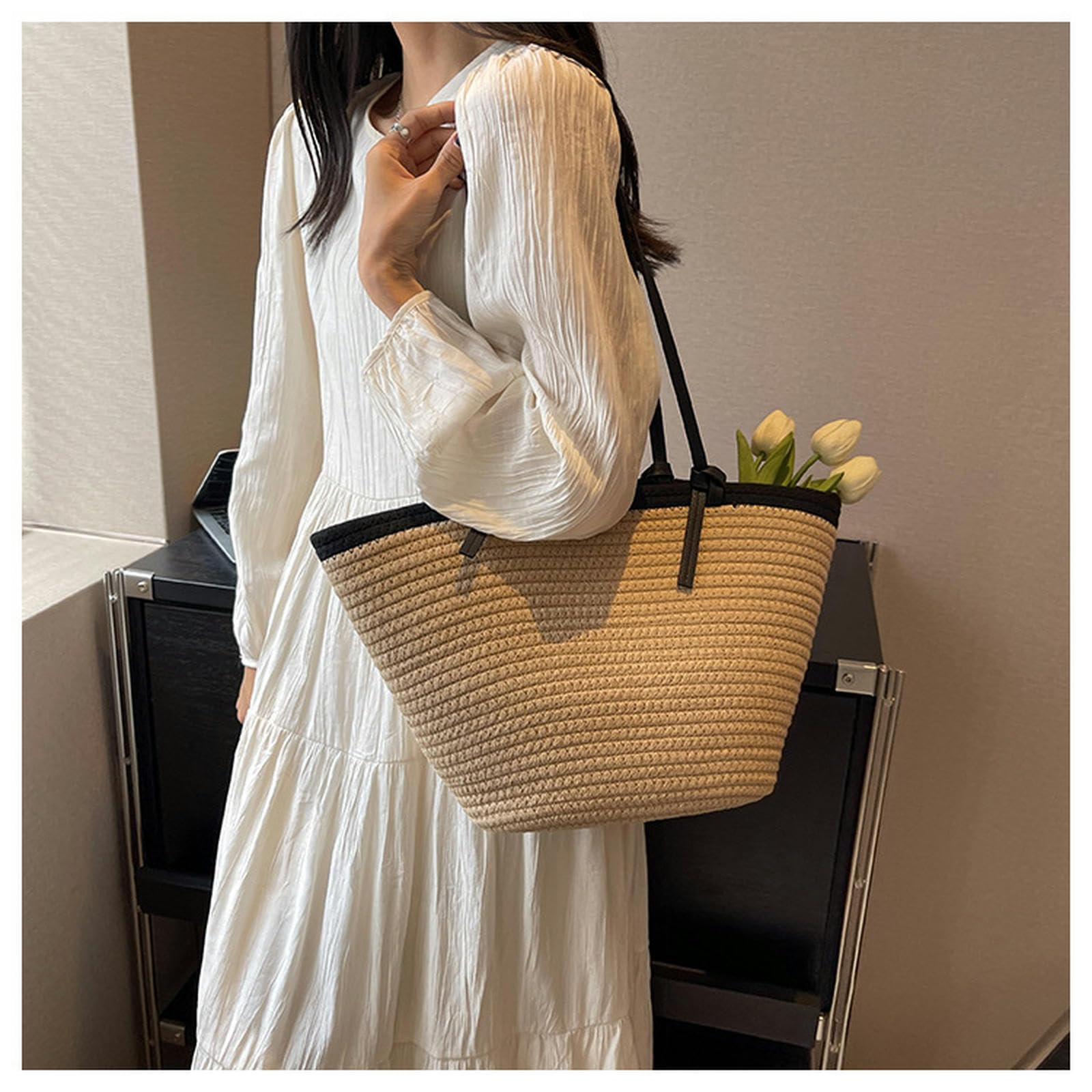 strohtaschen Damen Reise Crossbody Tasche Gewebte Stroh Gewebte Frauen Tasche Modische Strandtasche Trend Nische Sommer Schultertasche