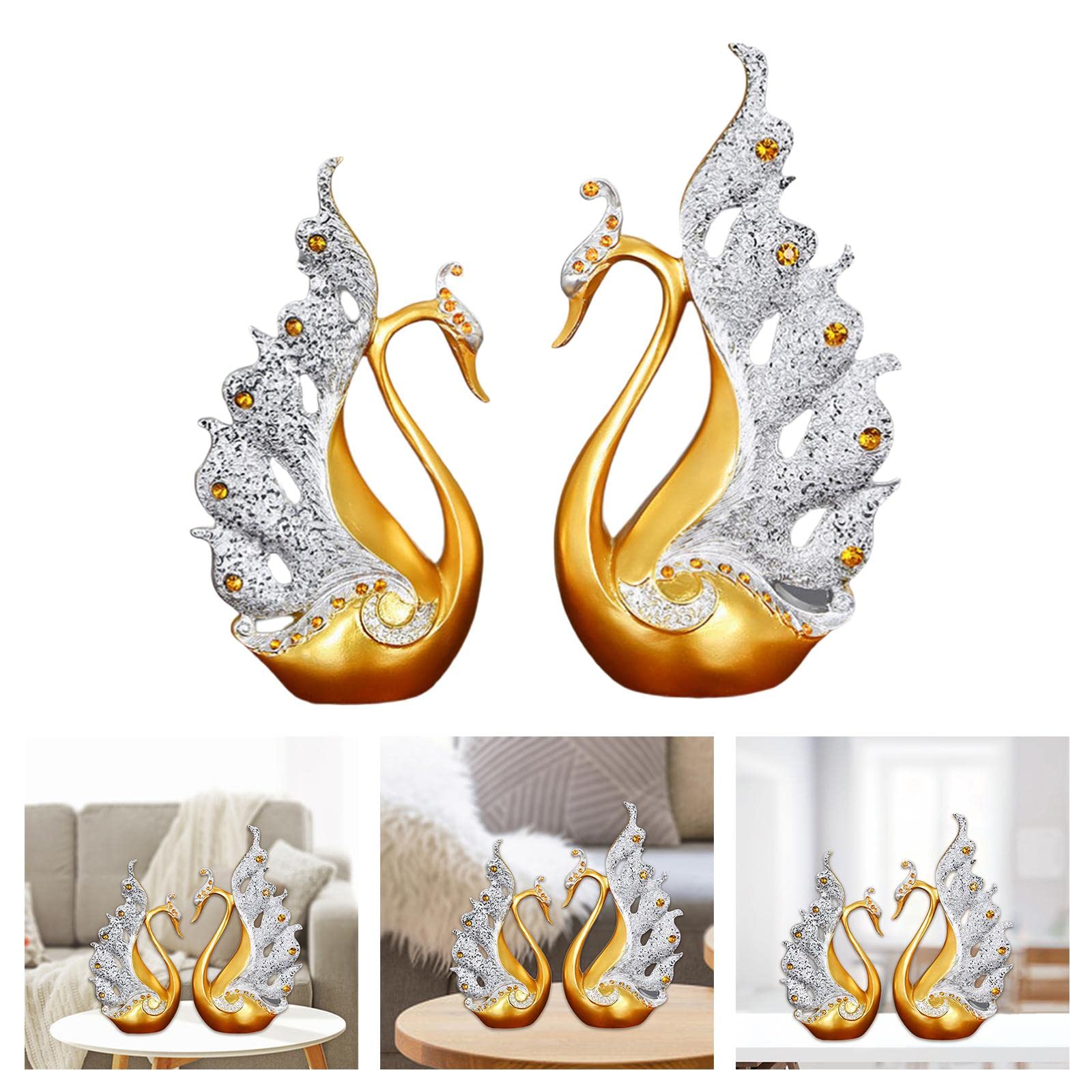 2 Decorazioni a Forma di Cigno Scultura Resina Stile Moderno Accessori Casa Regalo per Fidanzati Adatto per Tavolo TV Camera da Letto,