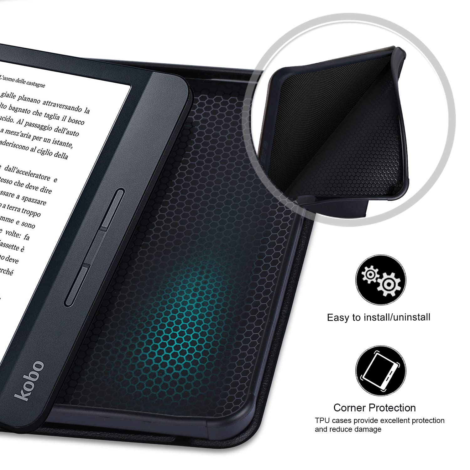 Compatible avec Coque KOBO Libra H2O 7 inch 2019 Tablet Couverture arrière en Cuir Bande Corps Complet Protection en Cuir pour Tablette Shell (Rose)