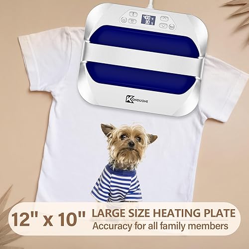 Miniatura 2 de Máquina de prensa de calor portátil de 12 x 10 pulgadas, transferencia de calor fácil para camisetas y proyectos de vinilo HTV, plata satinada y