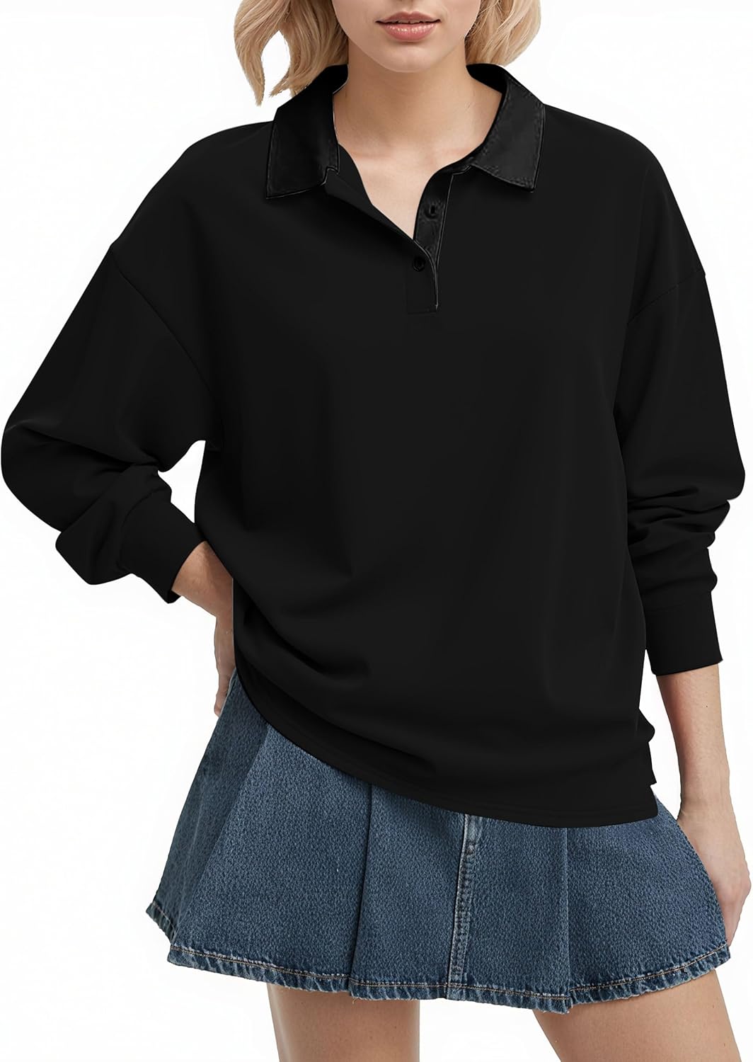 Meladyan Rugby Shirt Women Polo Striped Sweatshirt Oversized Long Sleeve Lapel V Neck Pullover Top Y2K Streetwear Blouses