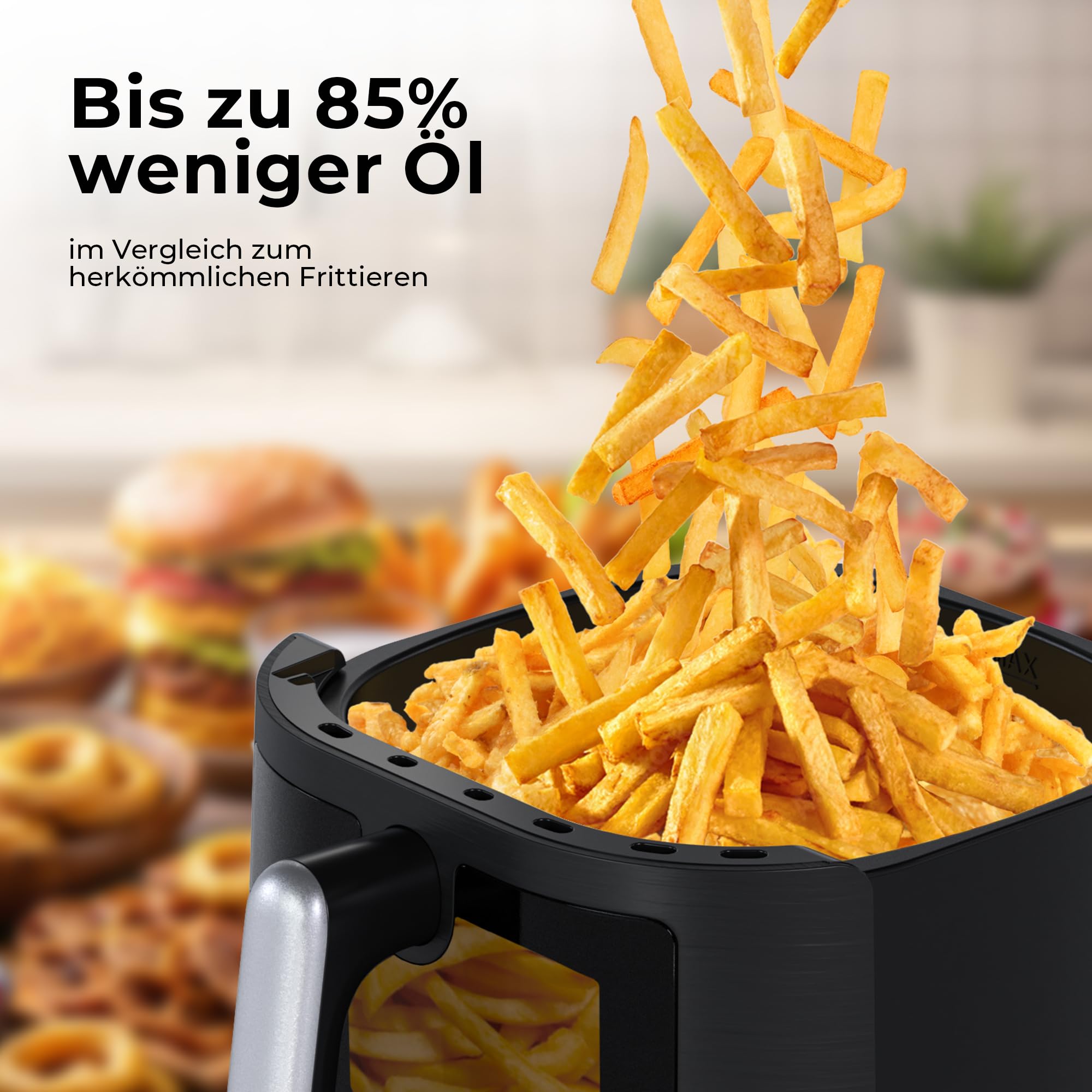 Balter Heißluftfritteuse Airfryer, 5,5 L, Friteuse Heissluftfritteuse XXL mit Sichtfenster, 12 Programme, all-in-1 Air Fryer, inkl. 100 Rezepte, HL-551T