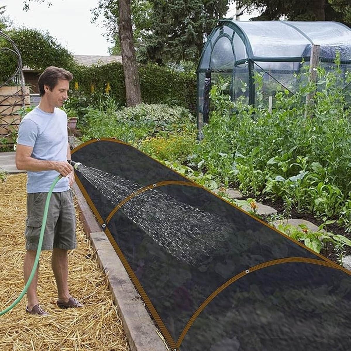 Czarna e-siatka do szklarni i ogrodu, 4 x 5 m, tkanina zewnętrzna z żywicy UV, na patio, pera, koronkę - i uniwersalna osłona z siatki (2 x 5,0 m)