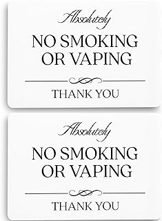Absolutely No Smoking or Vaping Sign (2 Pack - White Acrylic 5 x 3.5 in) - No Smoking Sign for Business or Home - Airbnb Essentials for Hosts - Airbnb, Vrbo and Short-Term Rental Signs