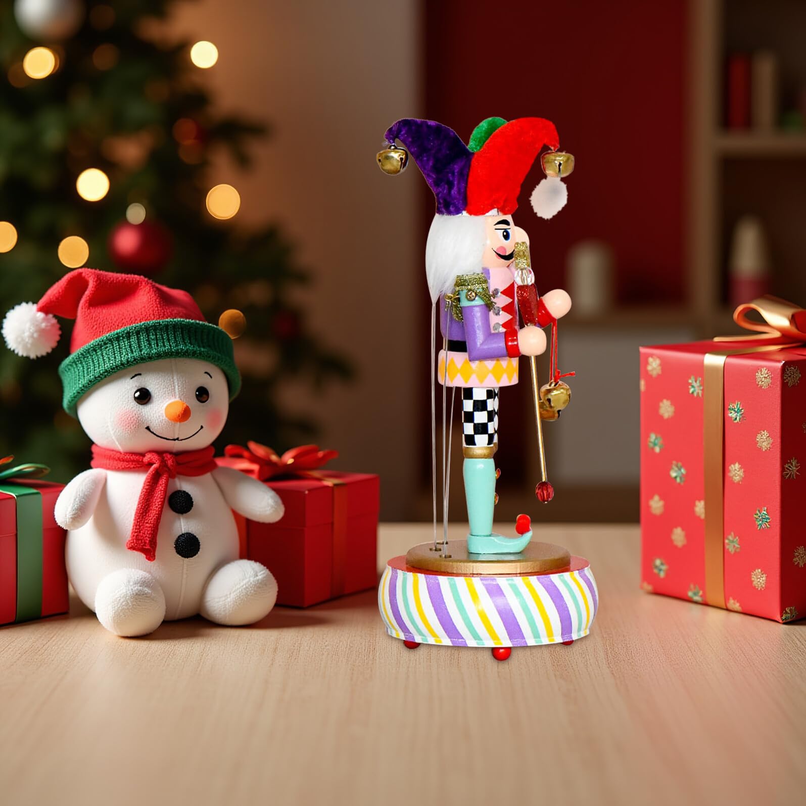 Weihnachts Nussknacker Spieluhr Kompakte Tischdekoration mit Clown Design Handgefertigte Musikalische Nussknacker Figur für Festliche Weihnachtsstimmung