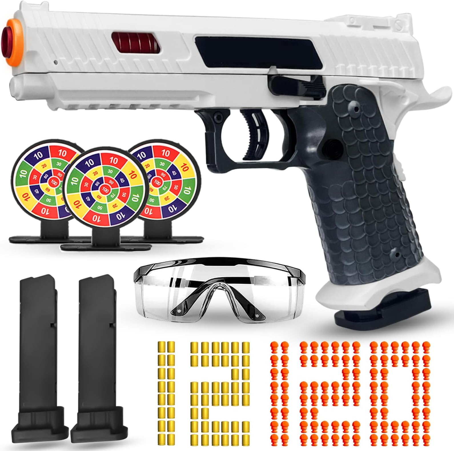 Shell Ejecting Toy Gun, Semi Automatic Toy Gun with Soft Bullets, Educational Model Toy Pistols for Outdoor Shooting Game, Gifts for Kids Boys Girls Ages 8-12 (White)
