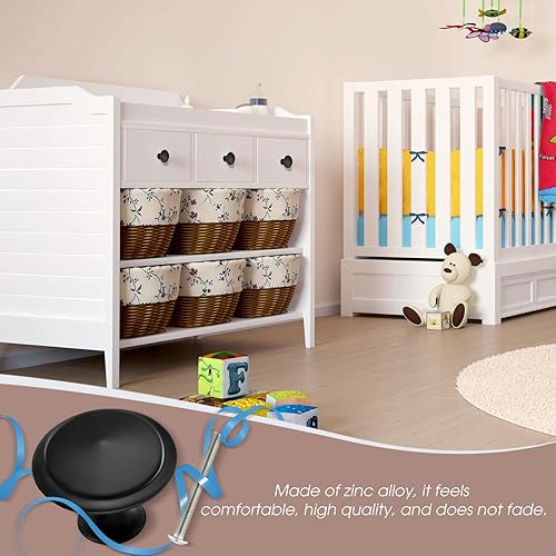 Miniatura 5 de Ripeng 20 pomos redondos negros para gabinetes de cocina, tiradores de gabinete de 1 pulgada, manijas de puerta de gabinete, manijas redondas para