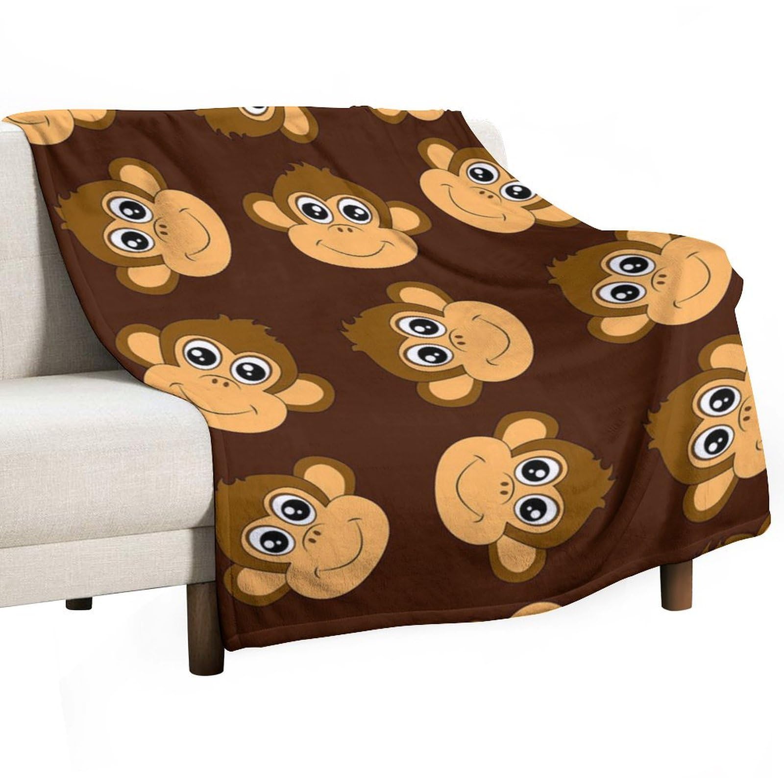 Couverture en flanelle motif singe sans boulochage pour lit