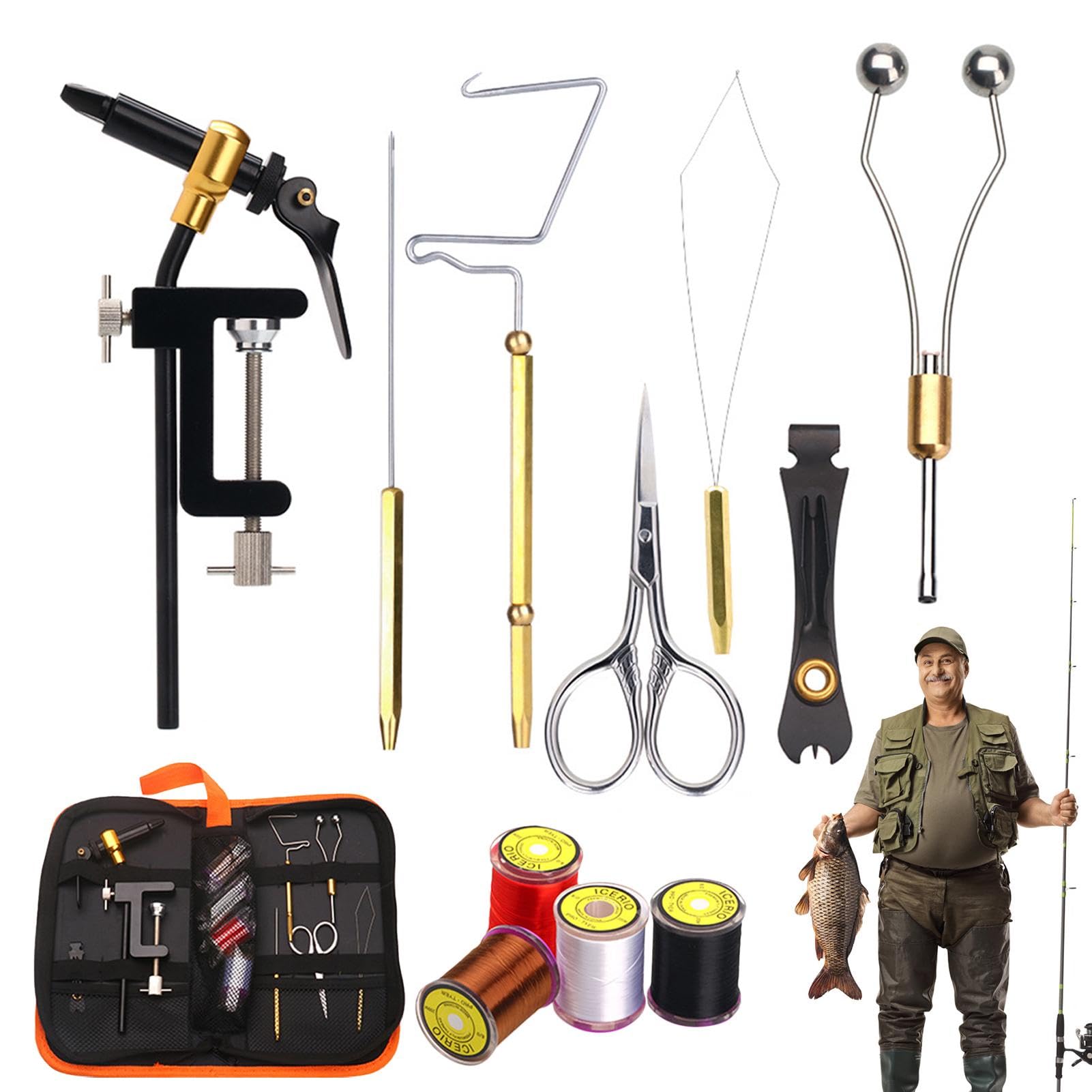 Kit per esche da pesca a mosca,Kit di strumenti per legare le mosche | Kit di strumenti per esche da pesca a mosca portatile in metallo,Kit di produzione di esche resistenti | Creazione di Per Trote, Bass E Salmoni, Kit Principianti, Ami, Piume, Filo, Bob
