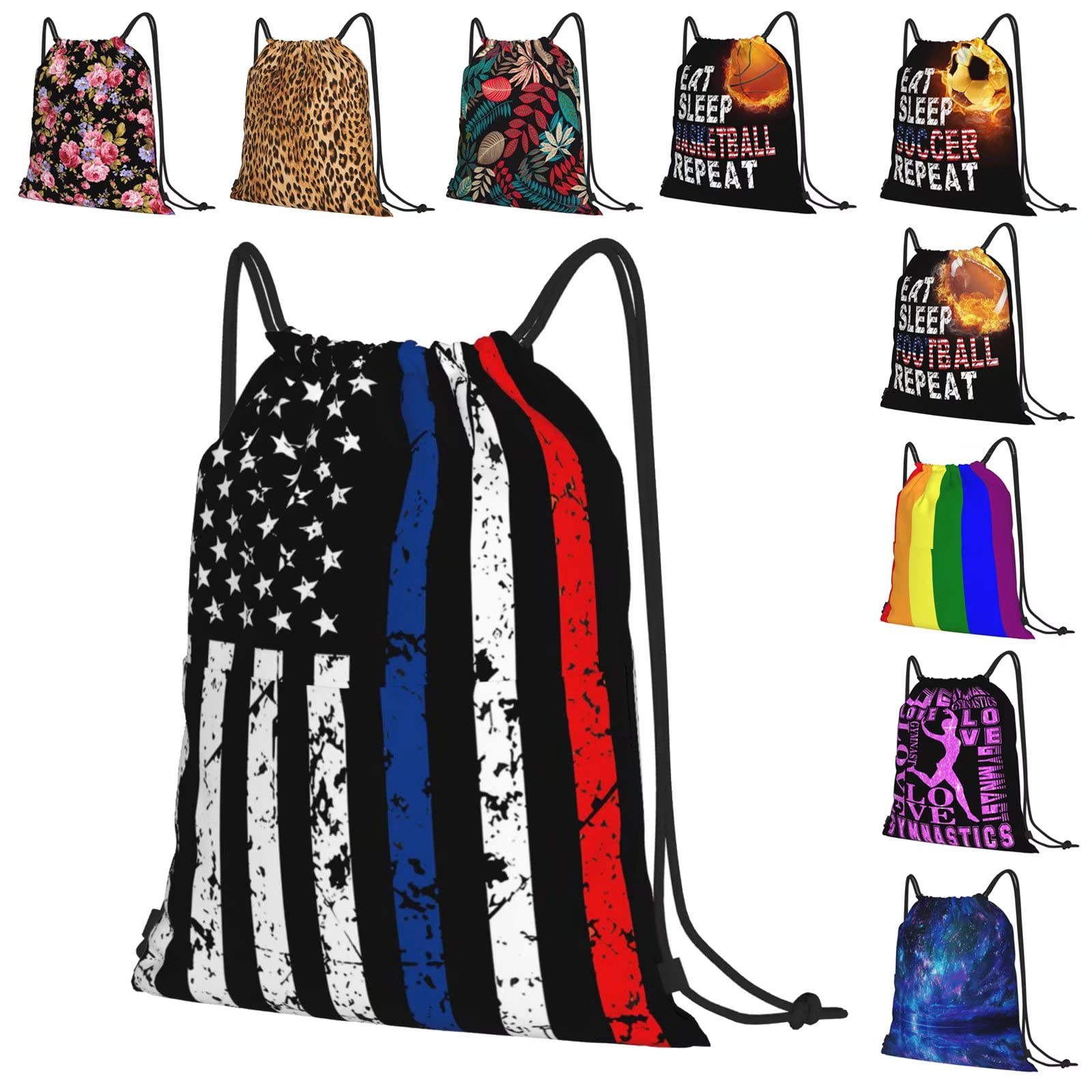 PAUSEBOLL American Flag Drawstring Backpack, American Flag Drawstring Bag for women man, Light Sackpack String Bag Cinch Waterproof Sackpack for Sport