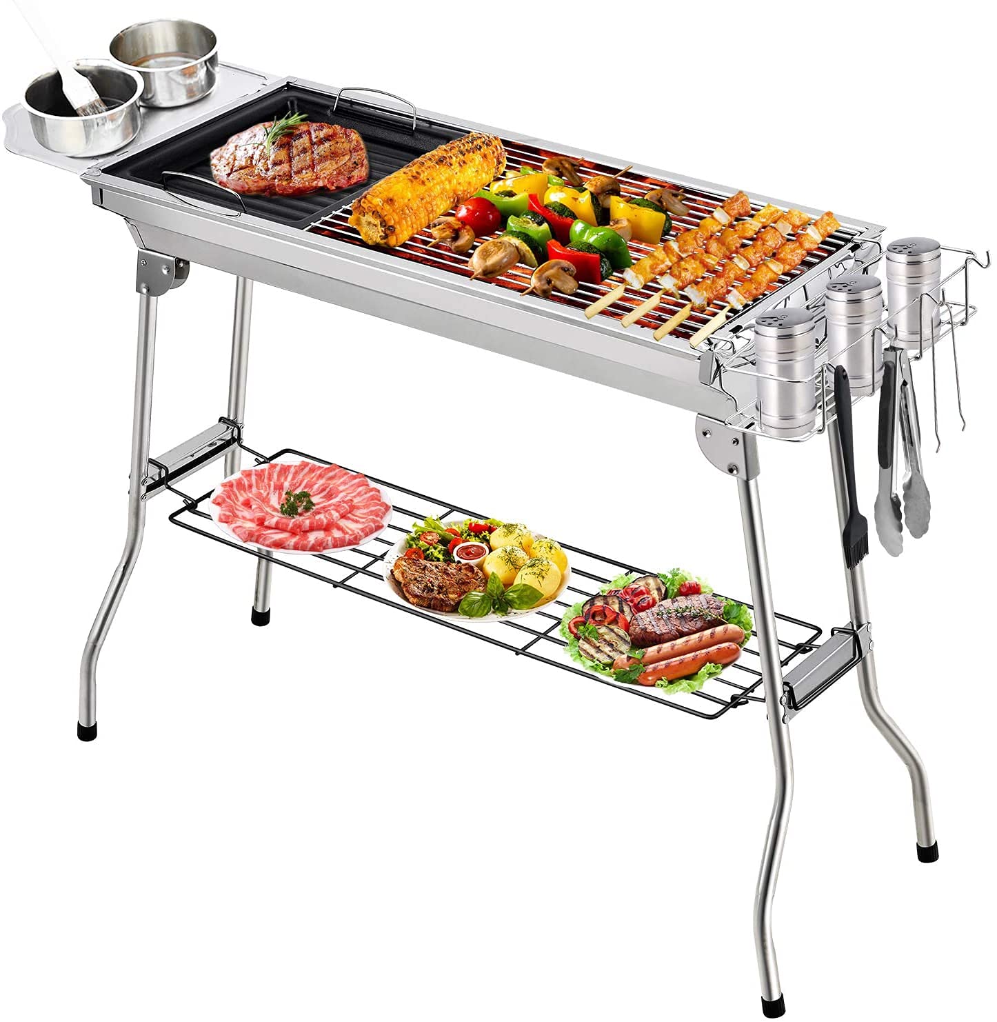 Barbecue à charbon portable pliable en inox pour grand groupe
