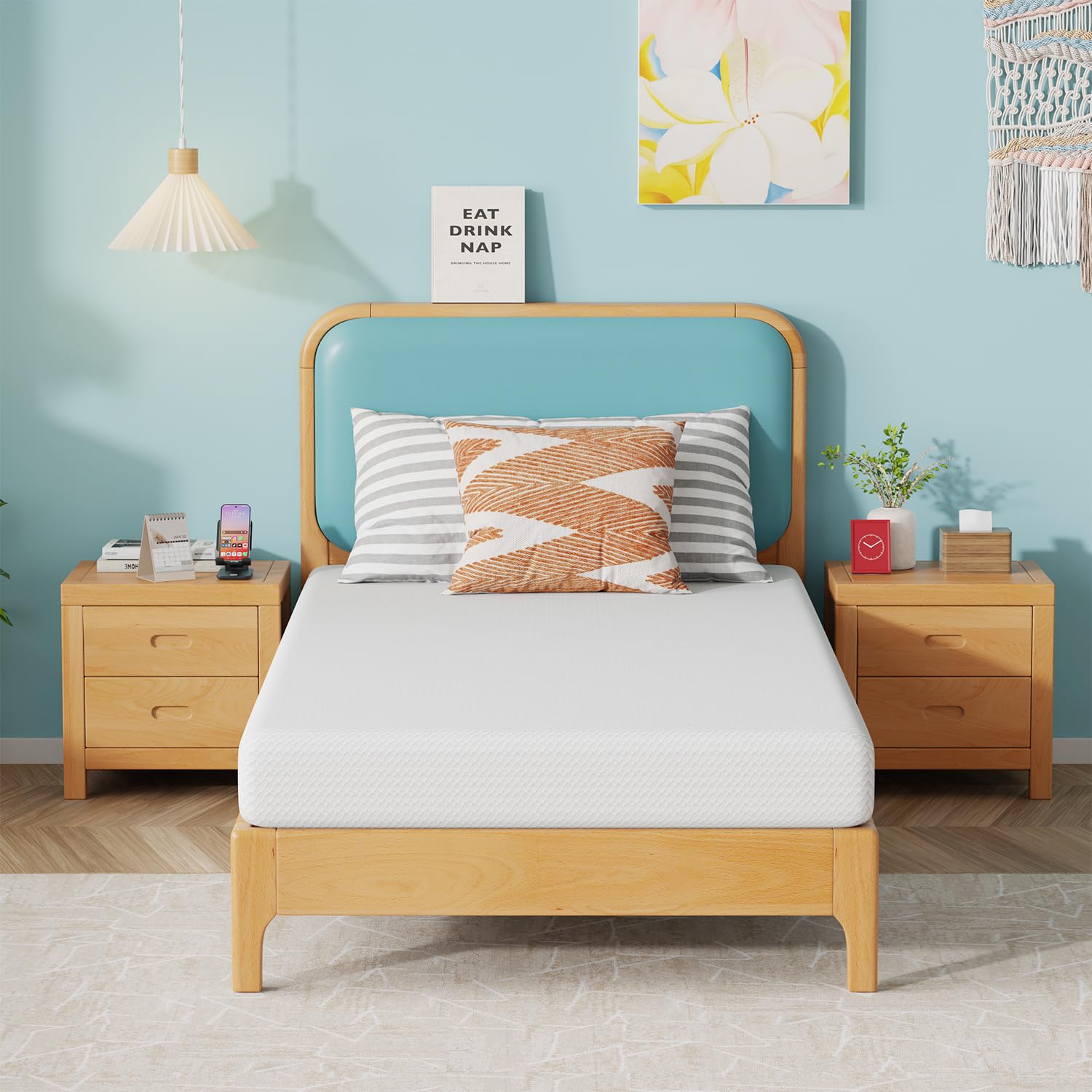 FDW 6 Inch Twin Mattress, Medium Firm Gel Memory Foam, Cooling Ventilated Foam, Pressure Relief, White, Removable Washable Cover, Bed in a Box,