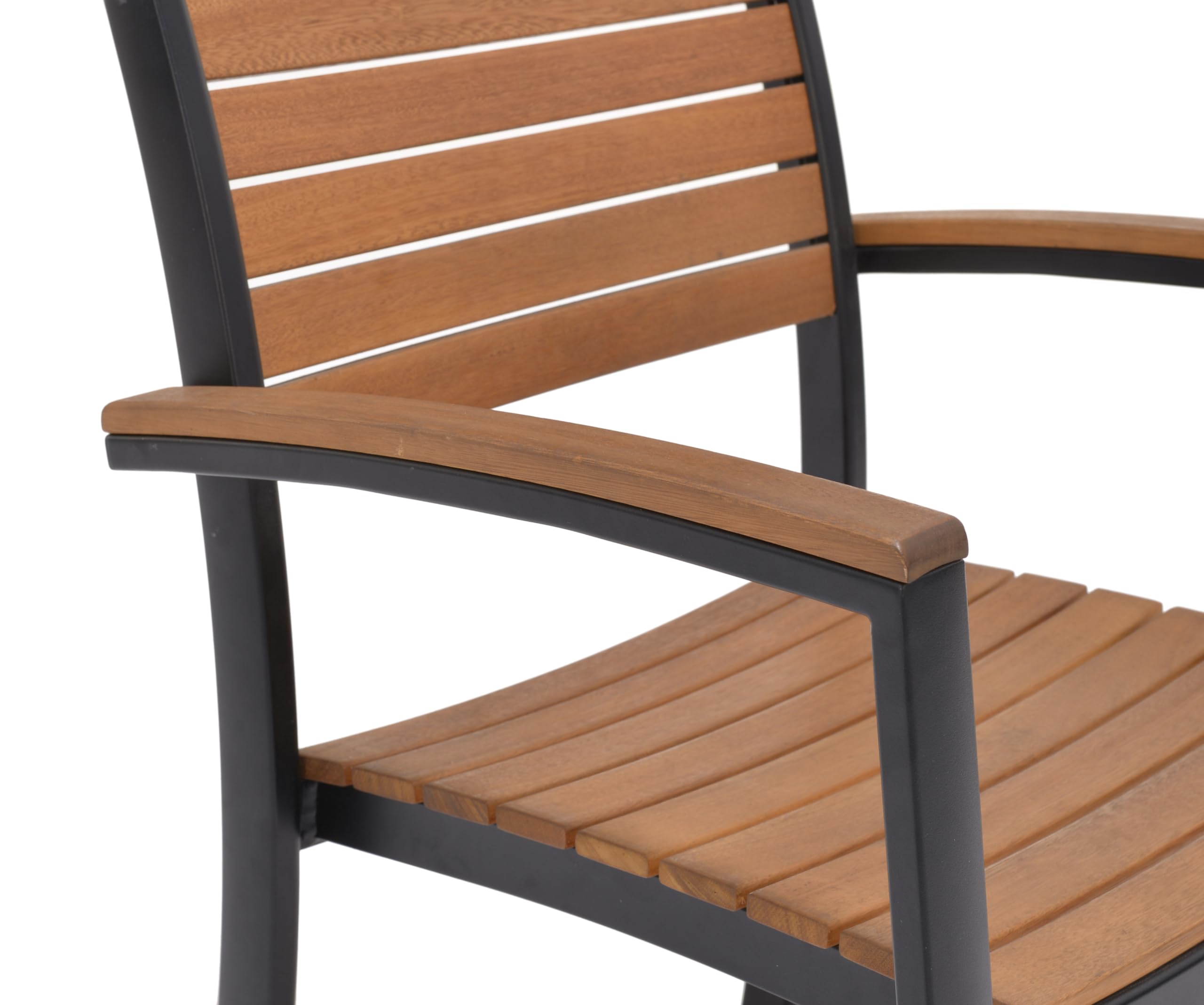 METRO Professional Silla de Jardín con Reposabrazos Lynx, Aluminio/Madera de Eucalipto, para Exterior, Madera/Negro (con Reposabrazos, Madera/Negro)