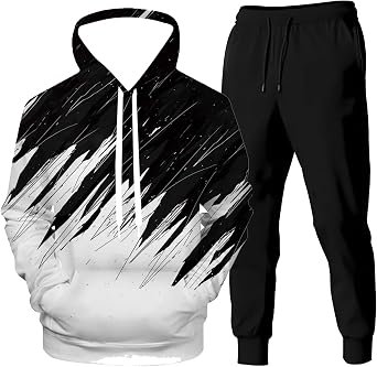 Men 3D Digital Printed Hoodie and Sweatpants Blue Graphic Graphic Graphic Pullover Hoodie Suit 2 Piece Outfit