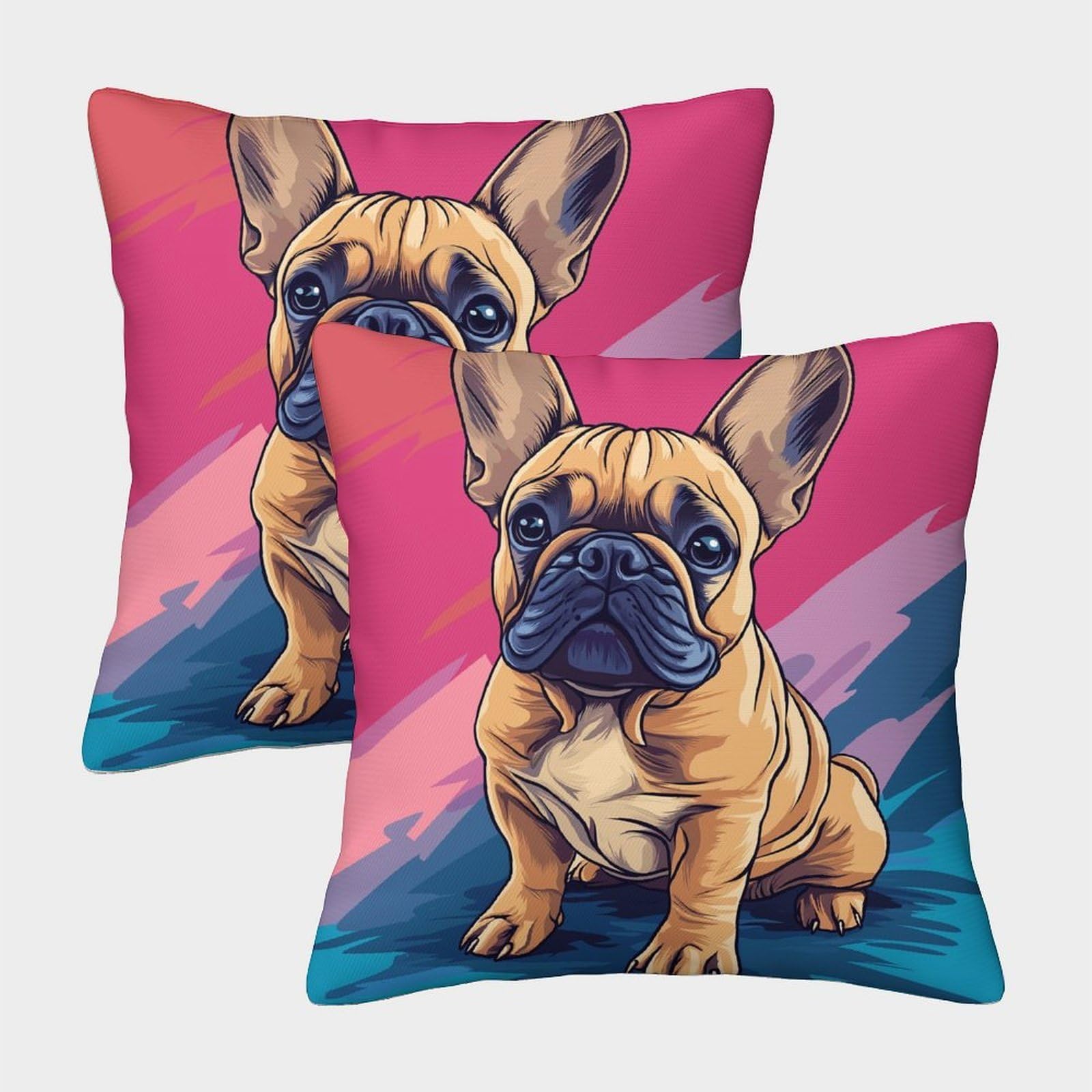 kaiyun 2 Pack 45x45cm Pillow Cases,Comic Style,Bulldog Decorative 3D Printed Cushion Cover,sofa Bed Decorative Cushions