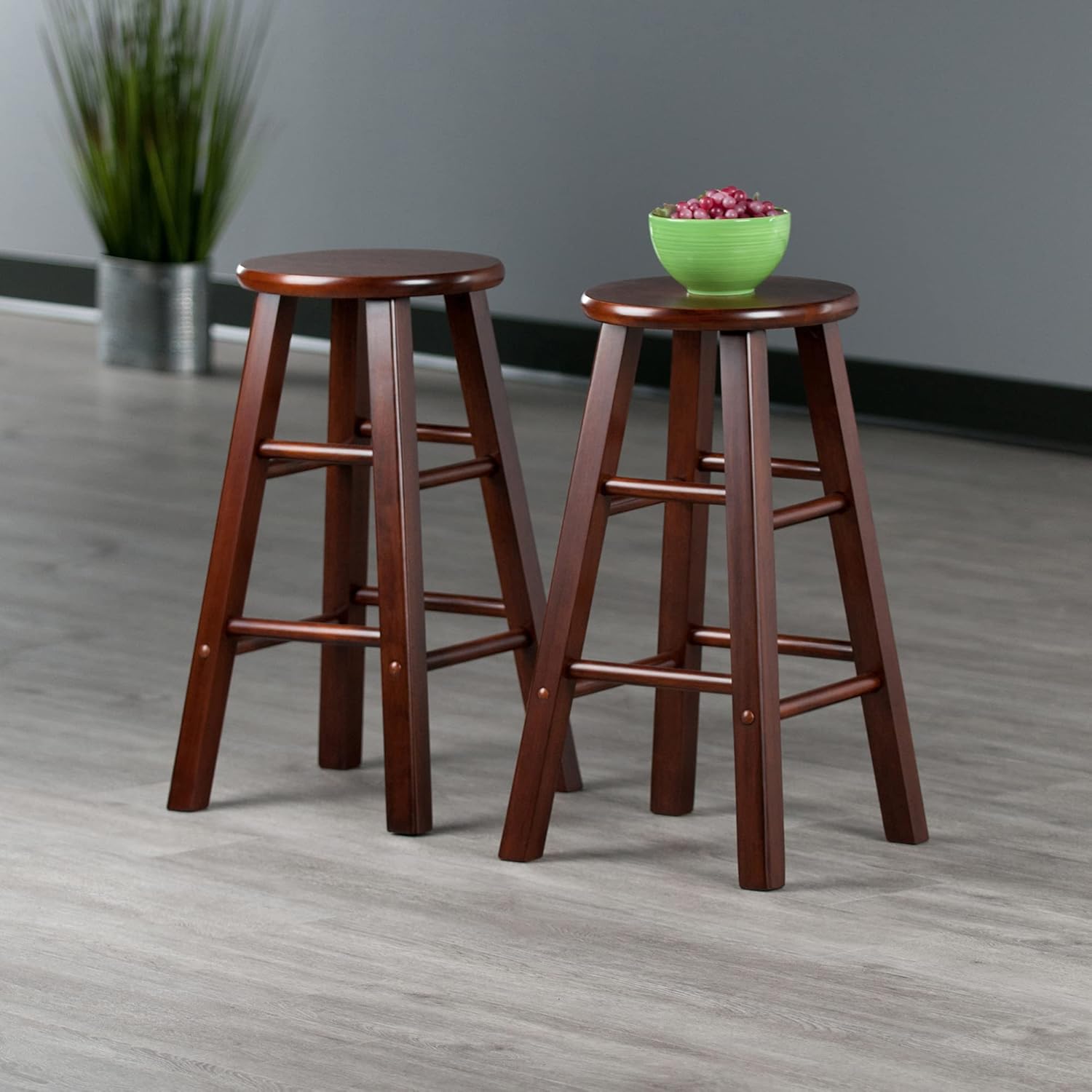 Winsome Element 2-Piece Counter Stool Set, 24" in Walnut, Classic Backless Bar Chairs for Kitchen & Dining Room Seating, Timeless Essential Furniture for Home, Dorm, Apartments