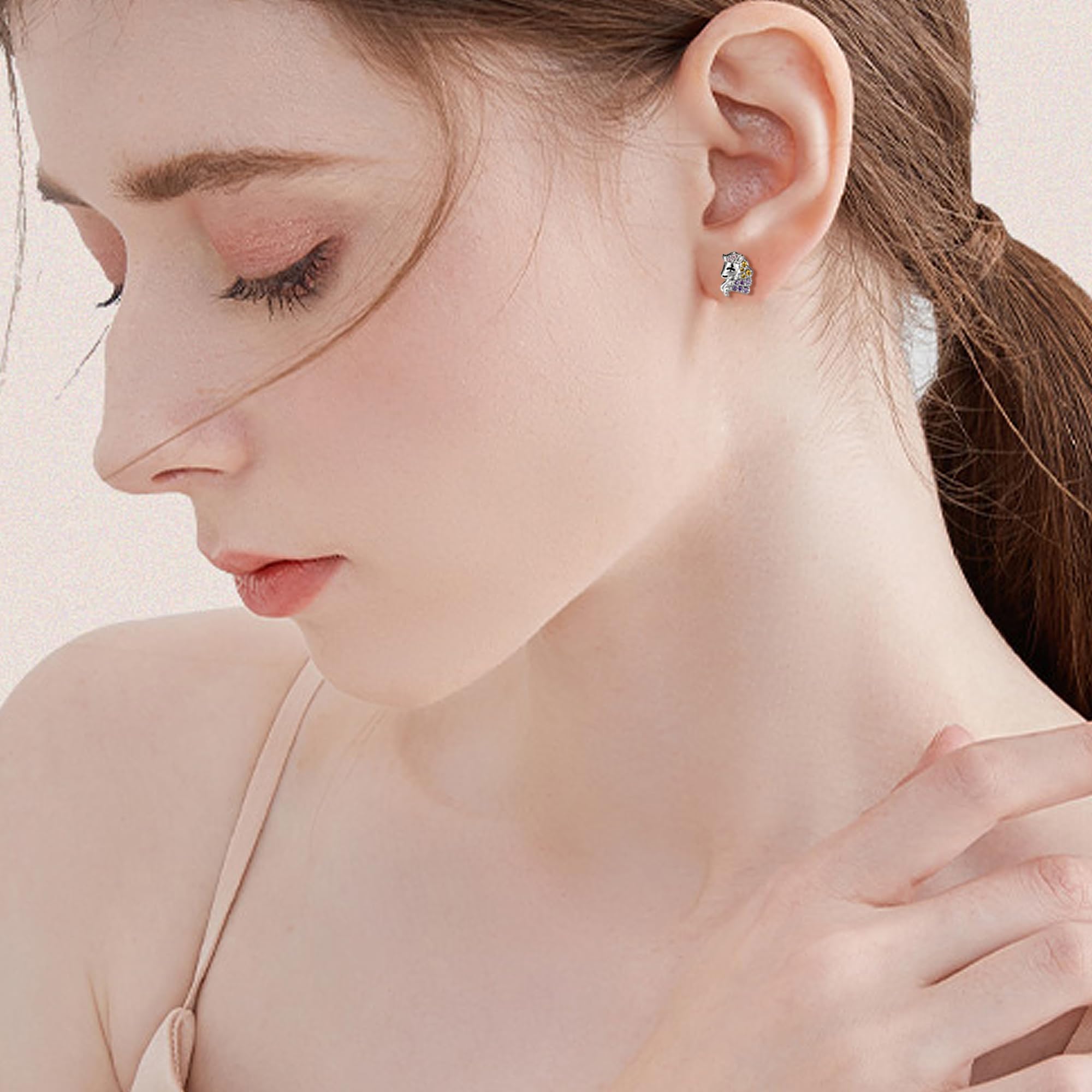 J.MUEN Orecchini Unicorno Argento Sterling 925 Orecchin Anallergici con Cofanetto Regalo-Regalo di Compleanno Gioielli Unicorno per Donne