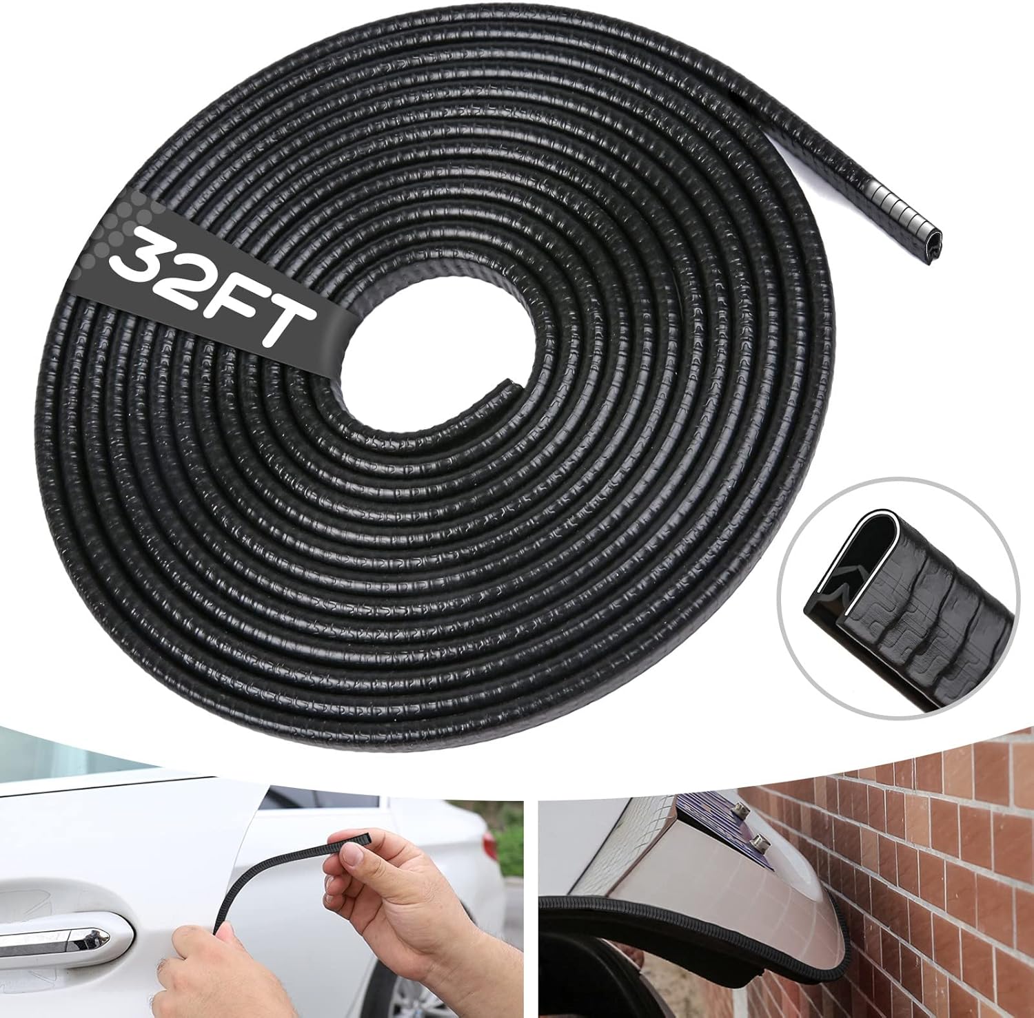324/5Ft Car Door Edge Guards Black No Glue Universal Fit