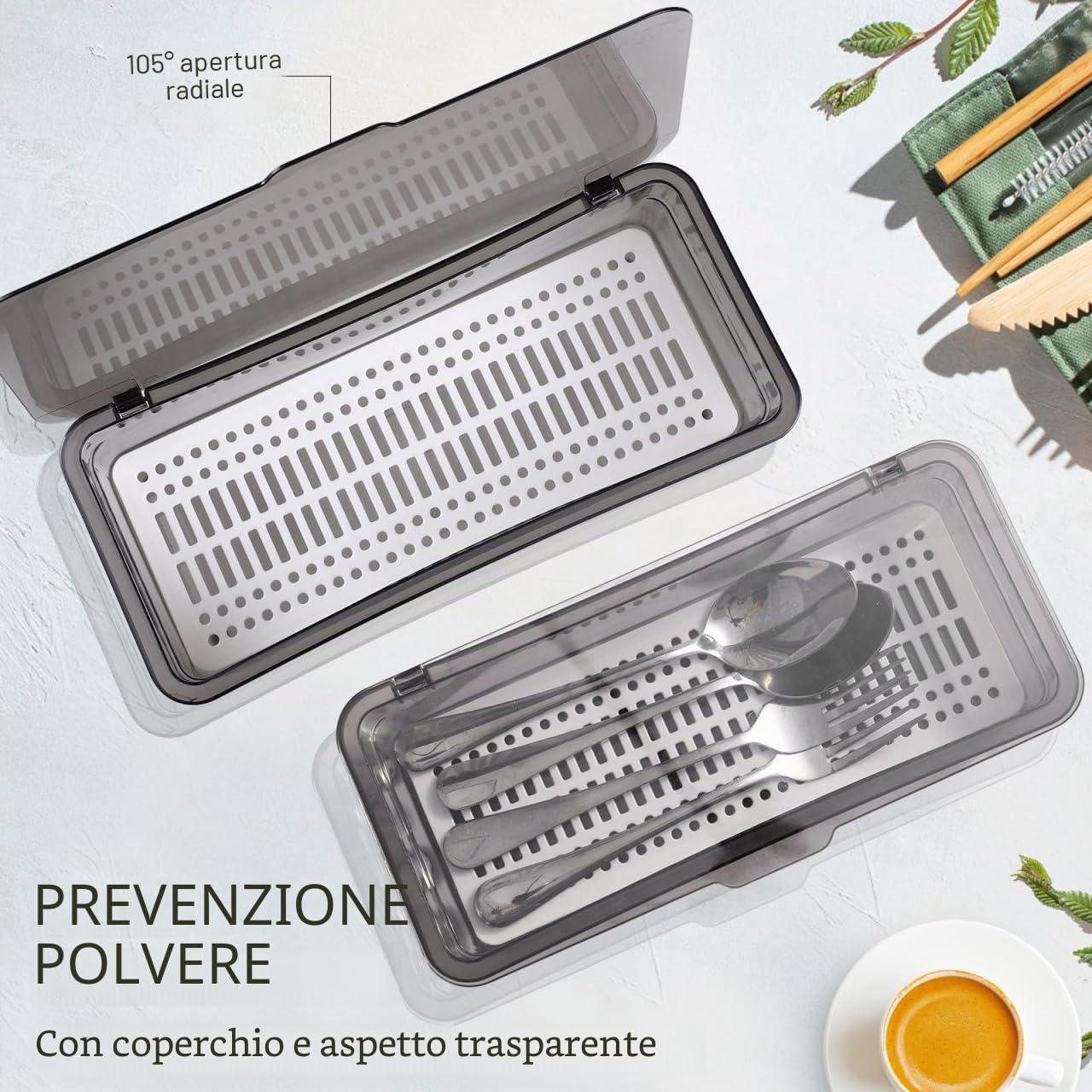 DOITOOL Portaposate Con Coperchio, 3 Pezzi Contenitore Porta Posate Da Cassetto per Cucina, Organizer per Cassetto per Forchette, Organizer Posate Con Coperchio