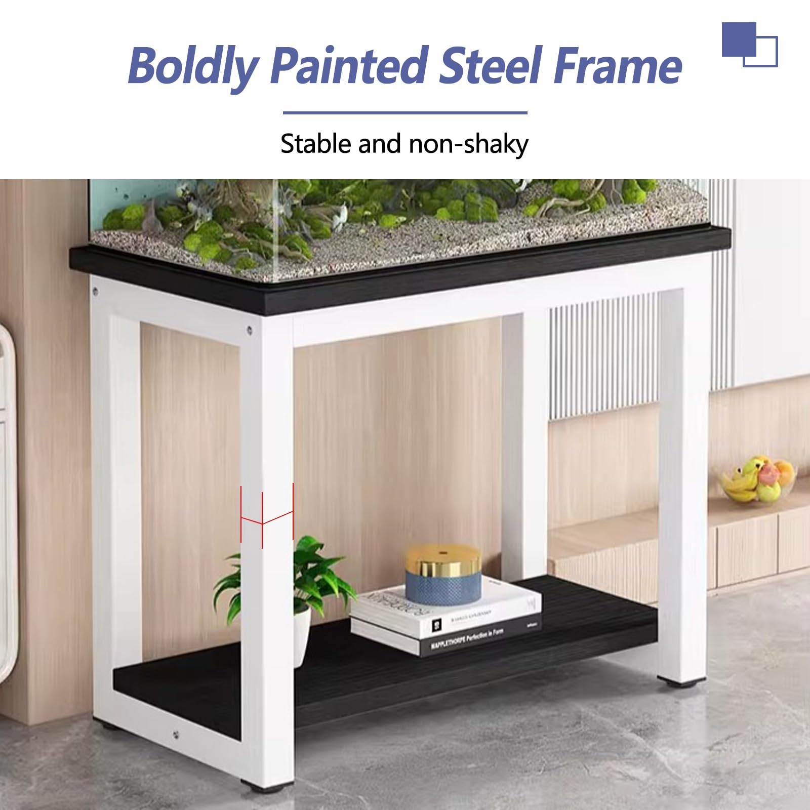 Stojak do akwarium, terrarium, wielofunkcyjny regał wystawowy, dwupoziomowy regał z miejscem do przechowywania, nadaje się do biur i mieszkań (100 x 45 cm)