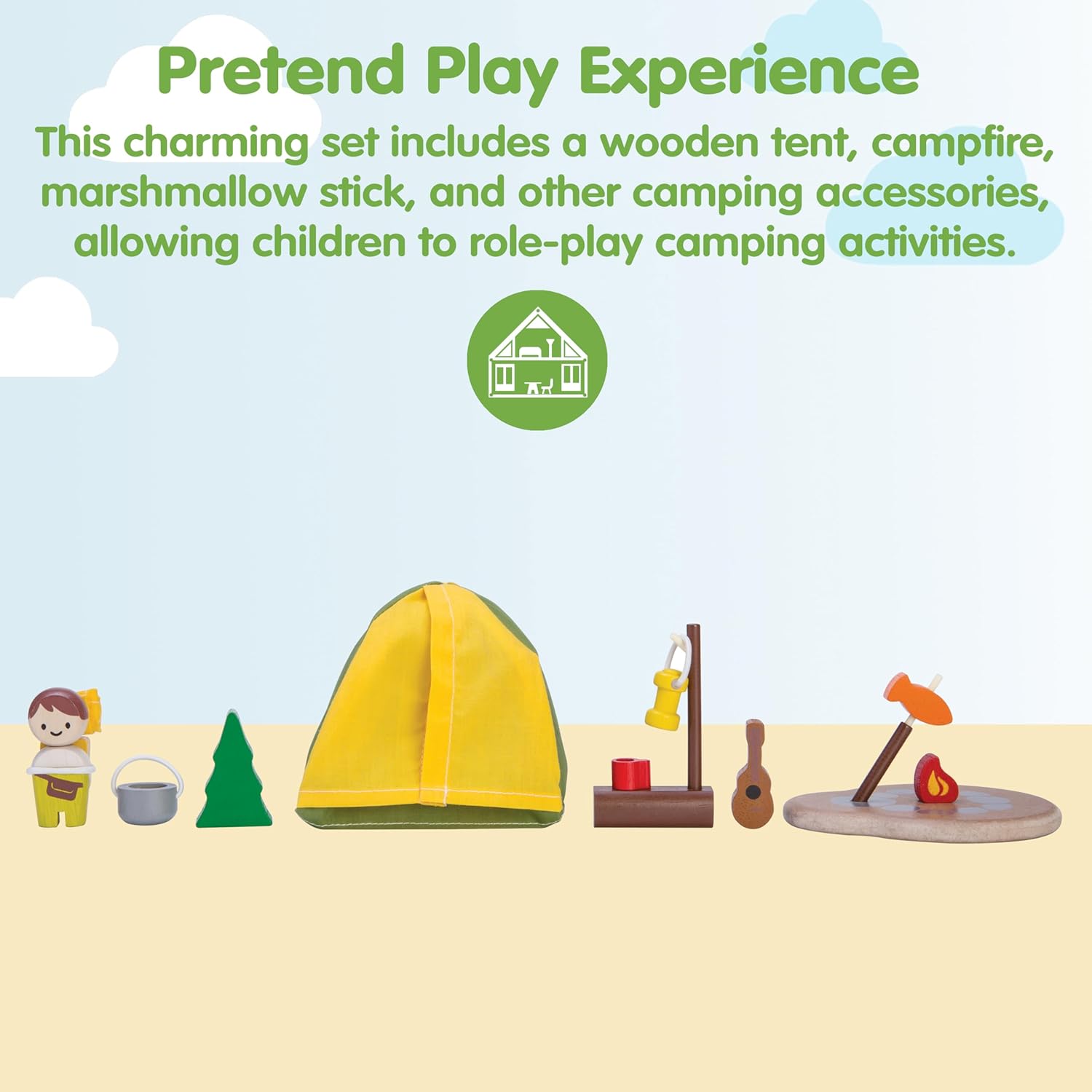 PlanToys Pretend Play Camping Set (6624) | Sustainably Made from Rubberwood and Non-Toxic Paints and Dyes