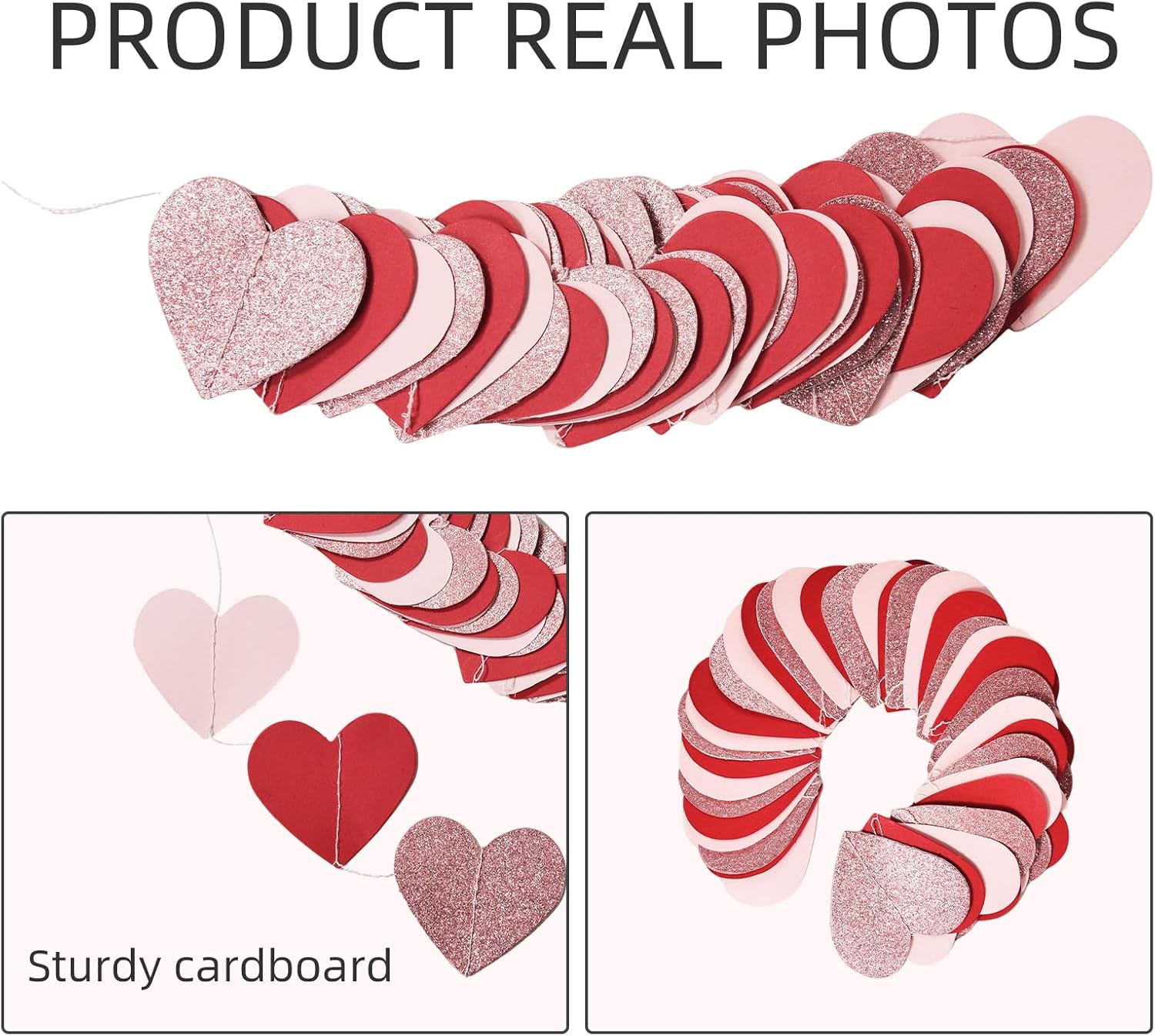 Valentine's Day Heart Garland Decorations - 39.2FT 4 Strands Pink Red Glitter.Mother’s Day, Bridal Shower, Engagement, Wedding, Anniversary, Baby Shower, Birthday - Pink Party Decorations - Image 3