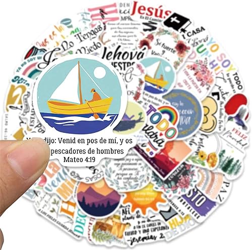 Miniatura 5 de Calcomanías cristianas de Jesús, 50 unidades, calcomanías de fe con versículos bíblicos inspiradores en español, suministros de estudio, regalos