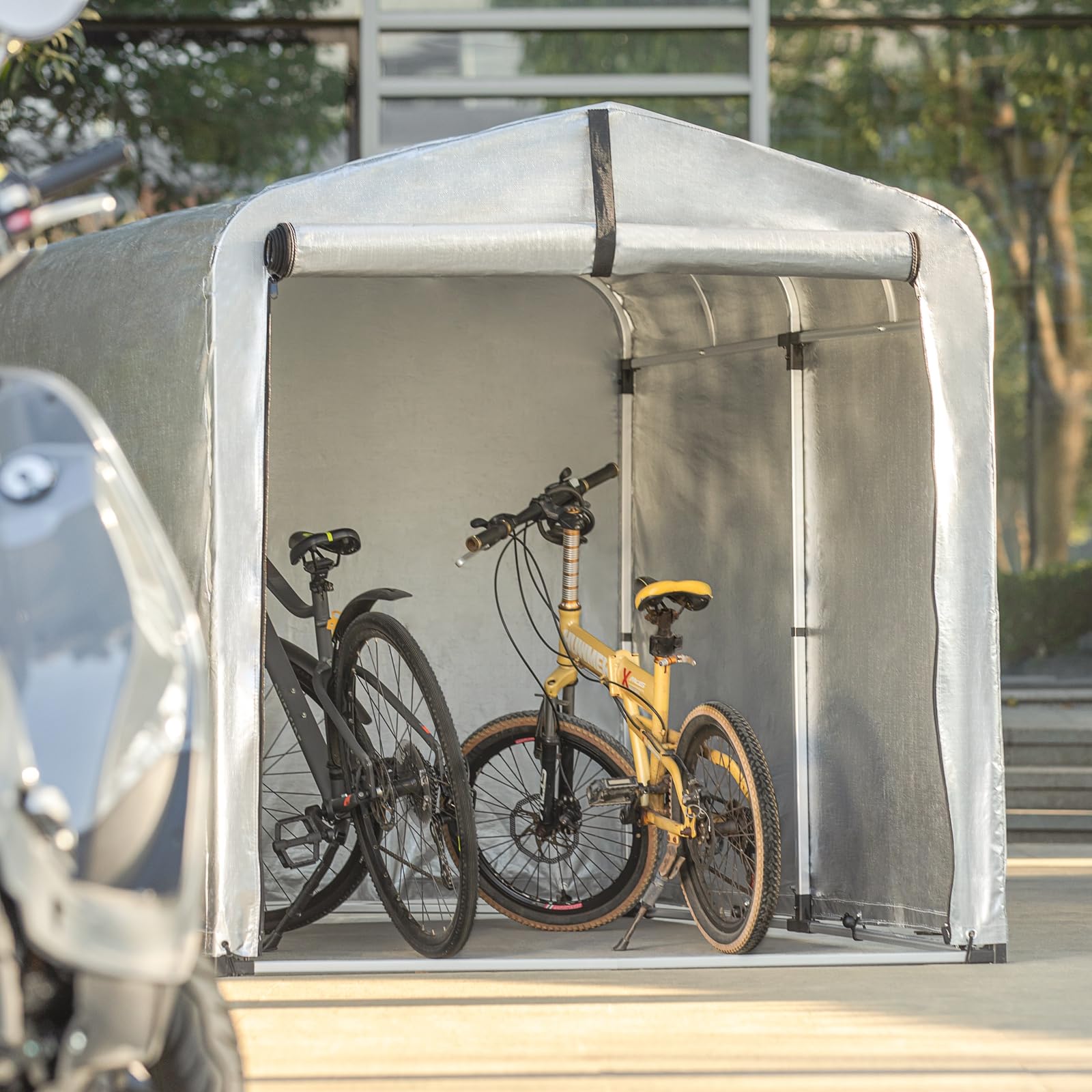 SoBuy Fahrradgarage wetterfest Geräteschuppen Fahrradgarage für 2-4 Fahrräder Carport Zelt mit UV-Schutz Fahrradschuppen für Regenschutz Terrasse Motorrad Garage Gartenhaus 159x165x219cm KLS11-L