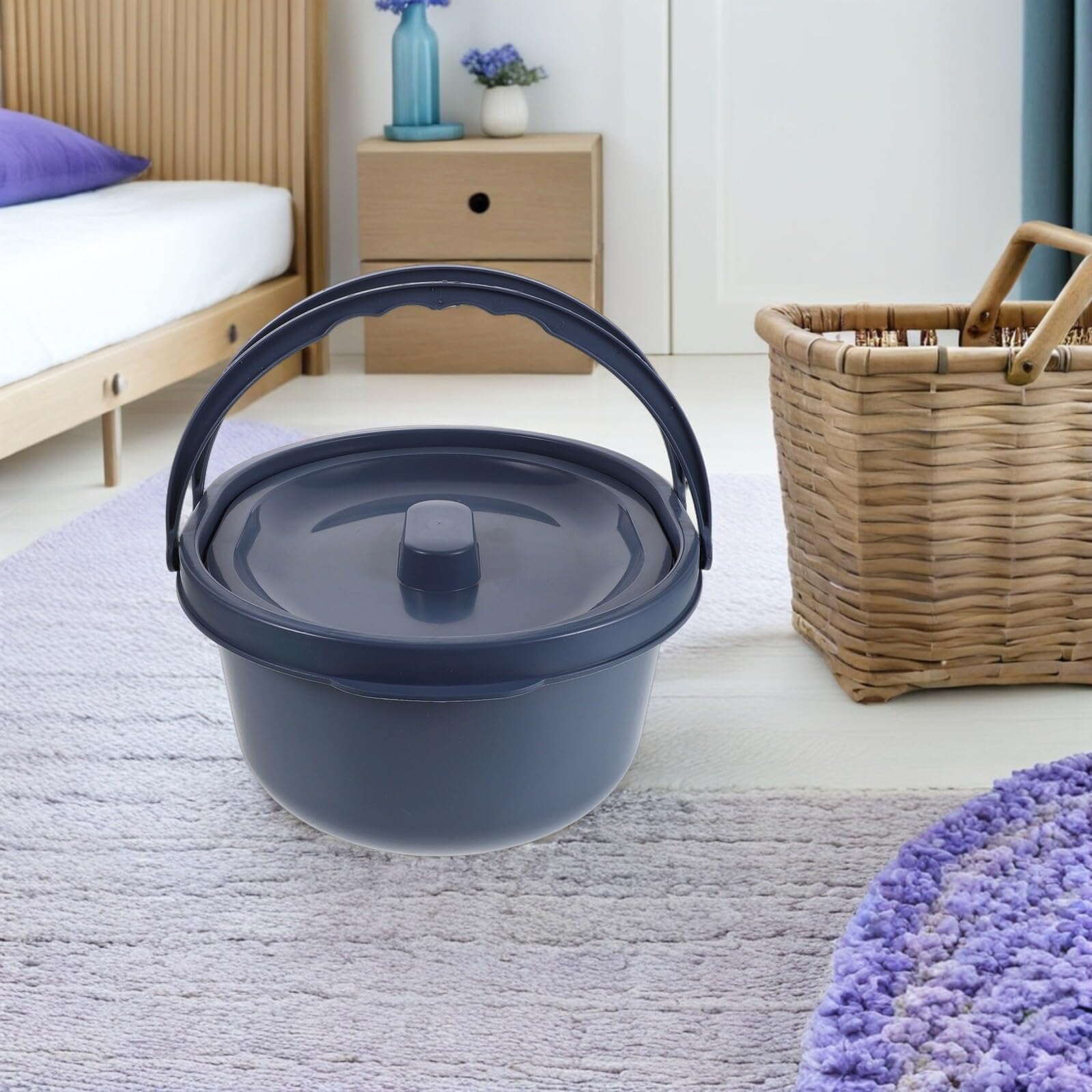 Vaso da Notte con Coperchio per Anziani in Pe Blu, Contenitore Urinario Sicuro con Doppia Maniglia per Raccolta Urine a Domicilio in Camera da Letto