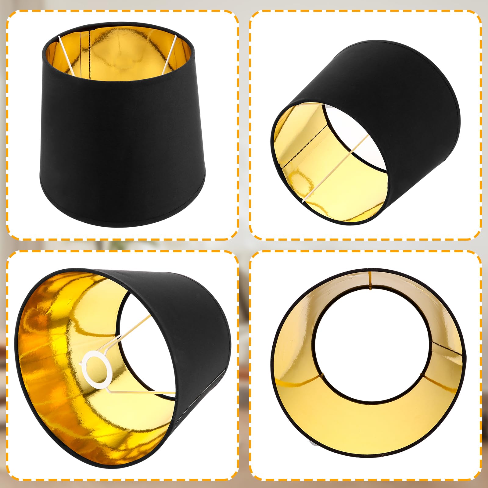 MIVIDE Lot de 2 Abat-Jours E14 pour Lampes de Table Lampe, Abat Jours en Lin, Abat Jour Lampe sur Pied Noir Doré pour Table de Chevet