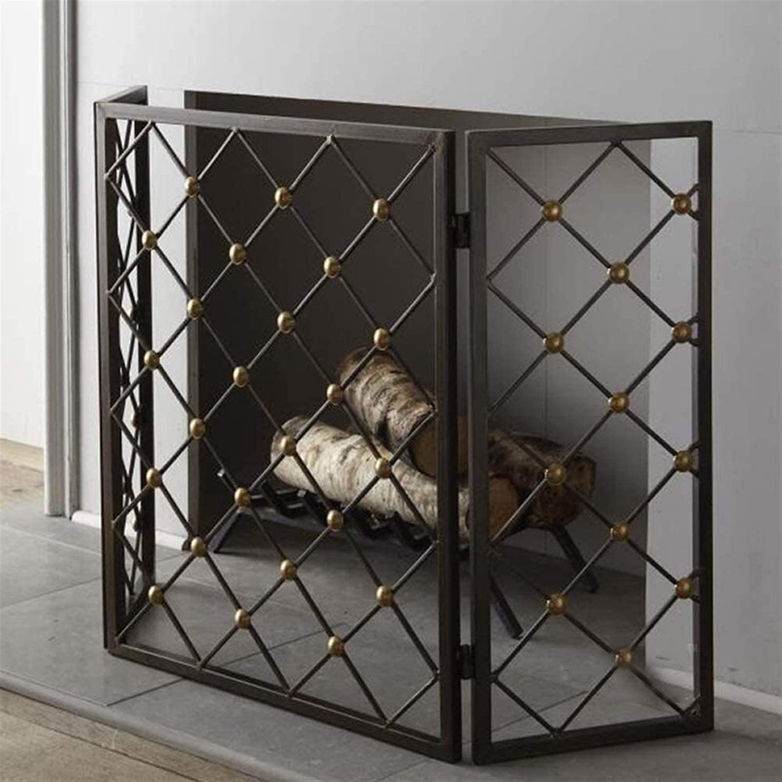 Parascintille a 3 pannelli, Pannello schermo per caminetto in ferro, Protezione per caminetto di sicurezza in rete metallica per legno, Design decorativo a scorrimento per neonati/bambini/animali