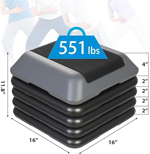 Miniatura 2 de Smartxchoices Banco de plataforma de entrenamiento aeróbico ajustable de 16 pulgadas con 4 elevadores de 4 a 6 a 8 a 10 a 12 pies de altura para