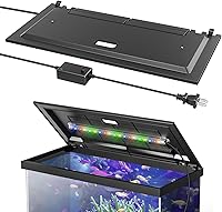 Blosail LED Aquarium Hood for 24-Inch Tanks - Adjustable Brightness Colored Lights, Replaceable Bulbs, Secure Fish Cover, Black