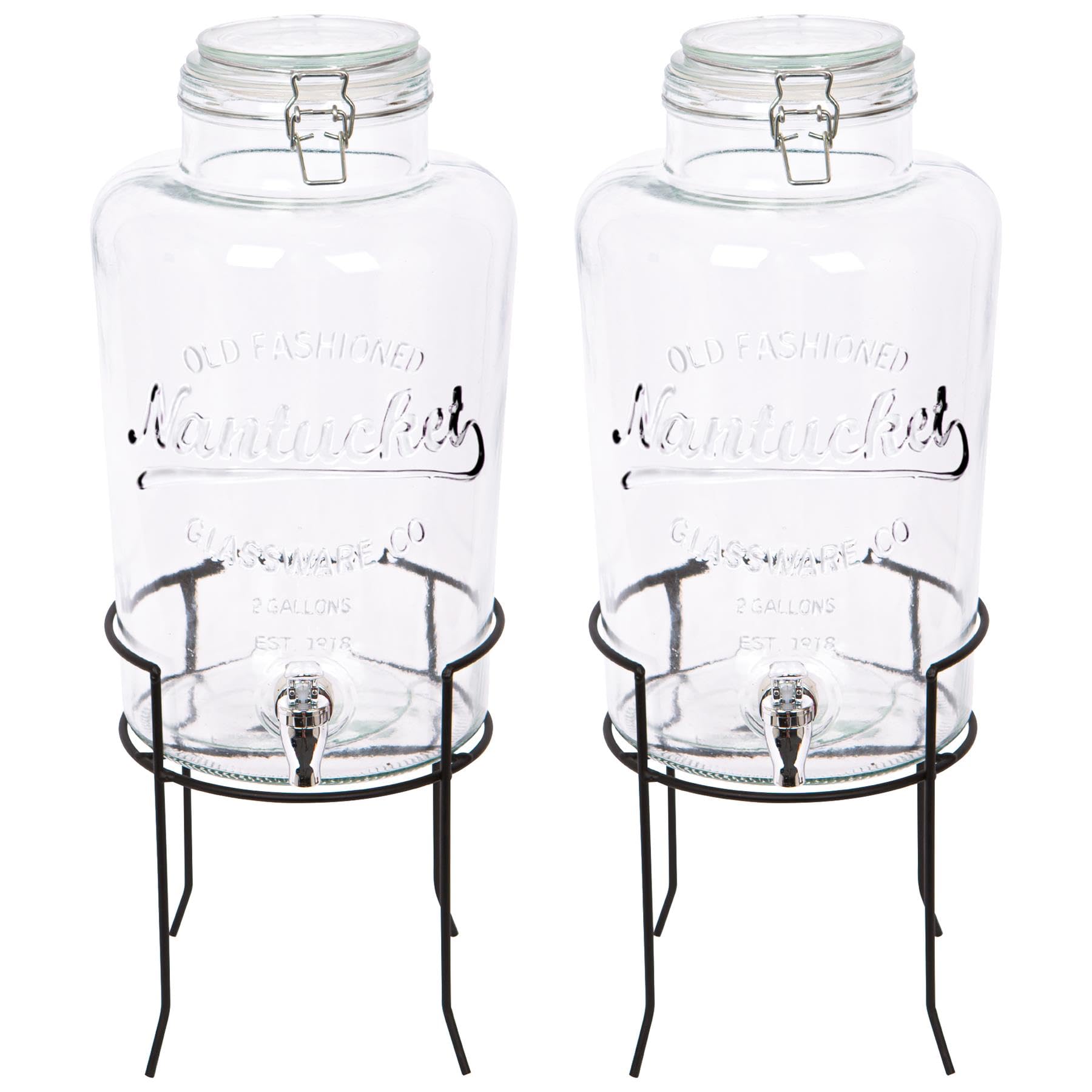 Rink Drink Black 8.7L Drinks Dispenser With Tap & Stand - Pack Of 2 - Large Home Kitchen Outdoor Tap Water Dispensing Jug Indoor Juice Punch Bottle For Bbq, Party, Picnic, Events, Buffets