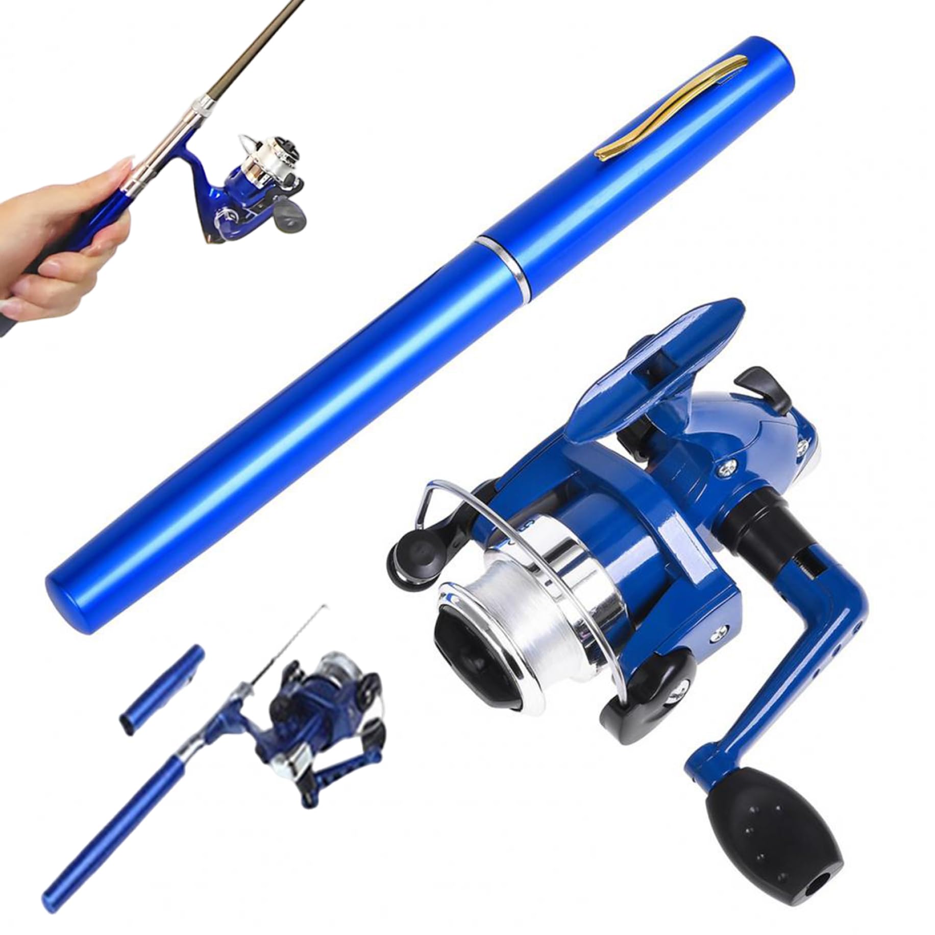 Pen Fishing Rod Telescopic Mini with Reel Blue