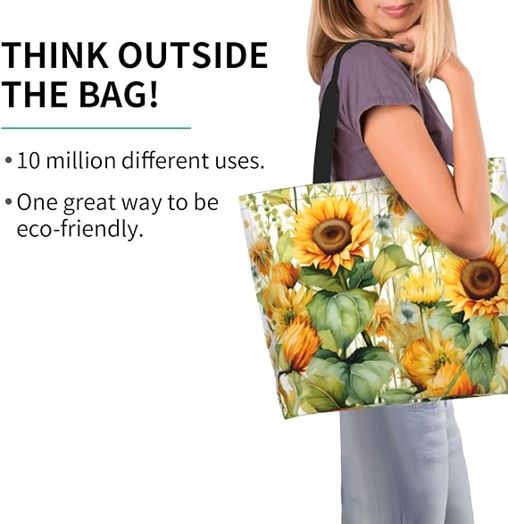 Grocery Bag Reusable Tote Bag Foldable Sunflower and Corn Shopping Bag Handbag Washable Shoulder Bag for Travel