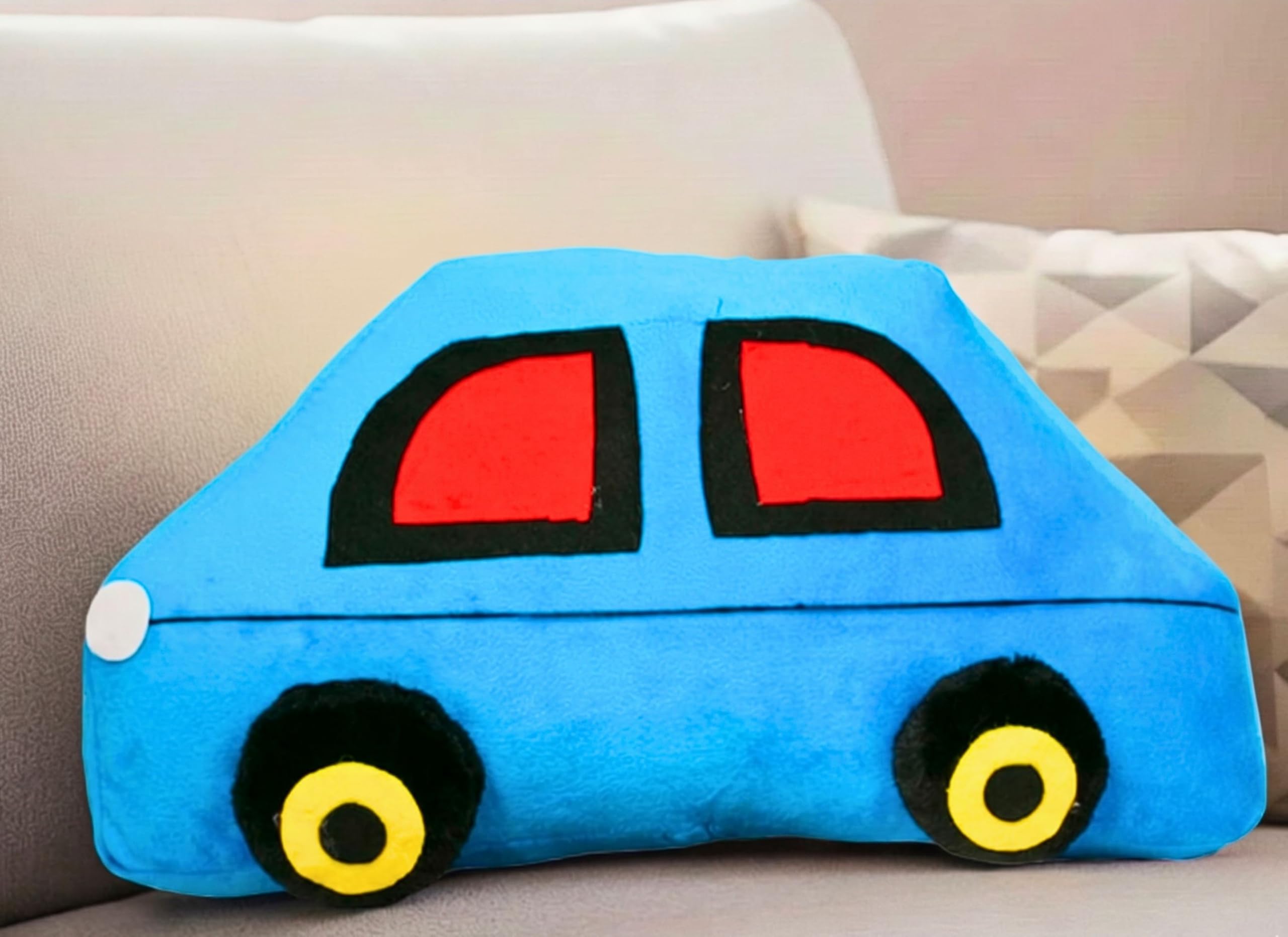 Tickles Soft Stuffed Plush Car Design Cushion Pillow (Size: 45 cm Color: Blue and Red)-image-33