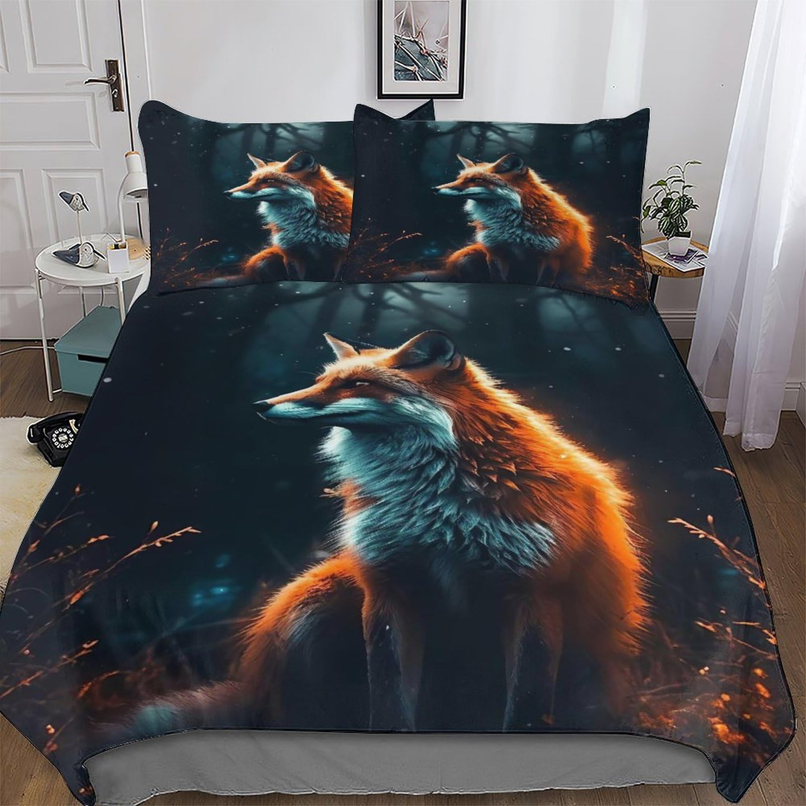 Parure de lit 220x240 ultra douce et moelleuse en microfibre de coton motif renard