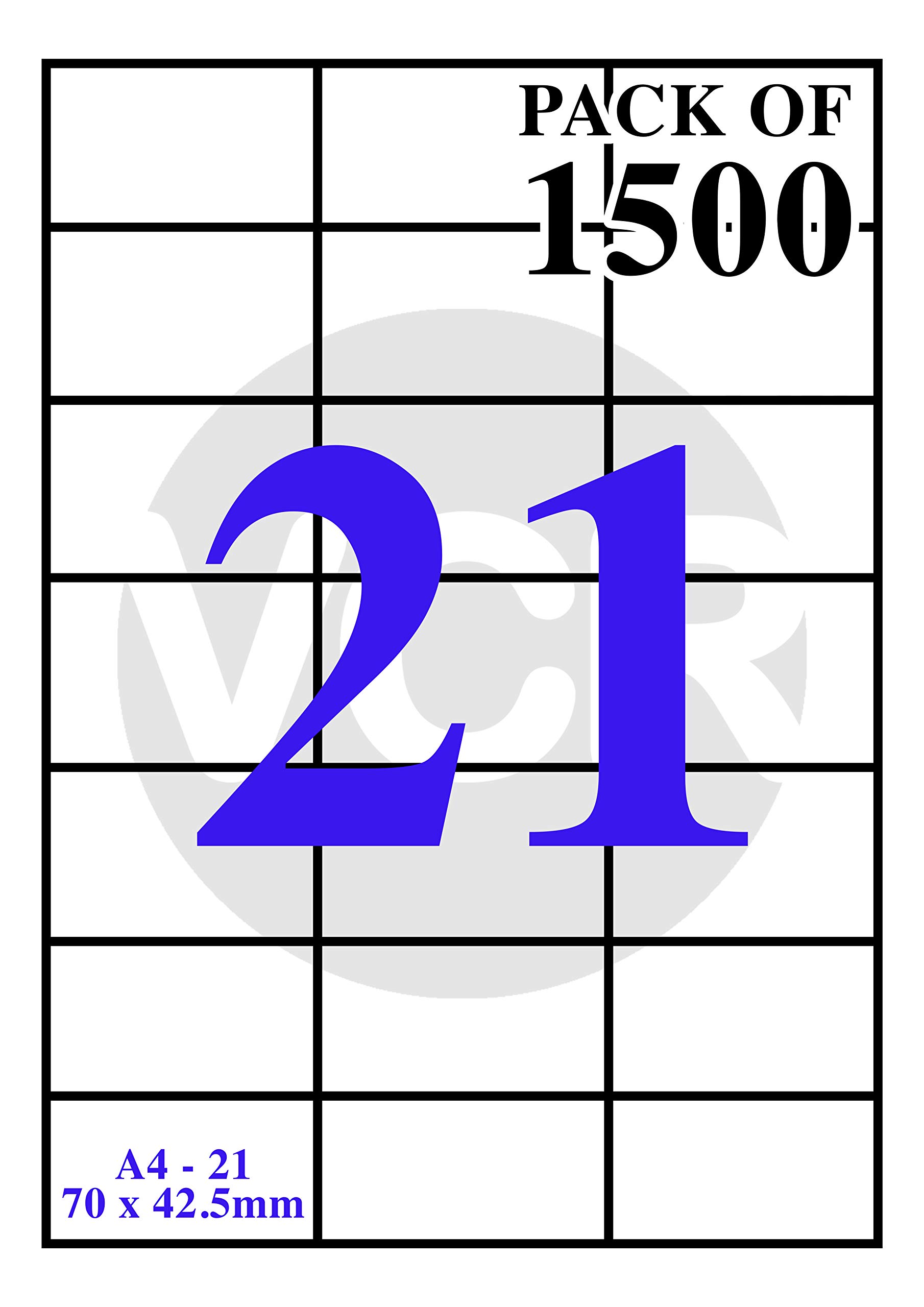 VCR A4 Size White Self Adhesive Label/Sticker for Printer (Inject/Copier/Laser) - 21 Sticker Per Sheet - 1500 Sheets Pack