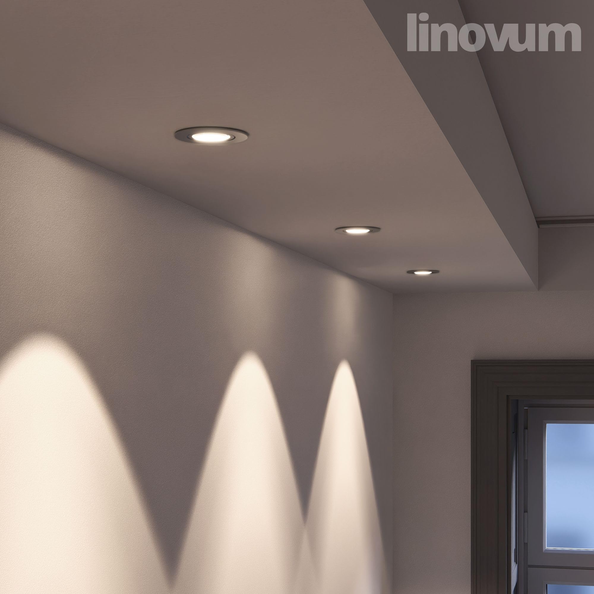linovum 10er Set Einbaustrahler LED GU10 230V - runde Einbauspots Edelstahl gebürstet Optik inkl. LED GU-10 neutralweiß 3W