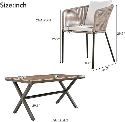 Miniatura 4 de Merax Mesa de comedor y sillas de patio de 7 piezas, juego de muebles de exterior para todo tipo de clima, mesa de madera de acacia, marco de metal,