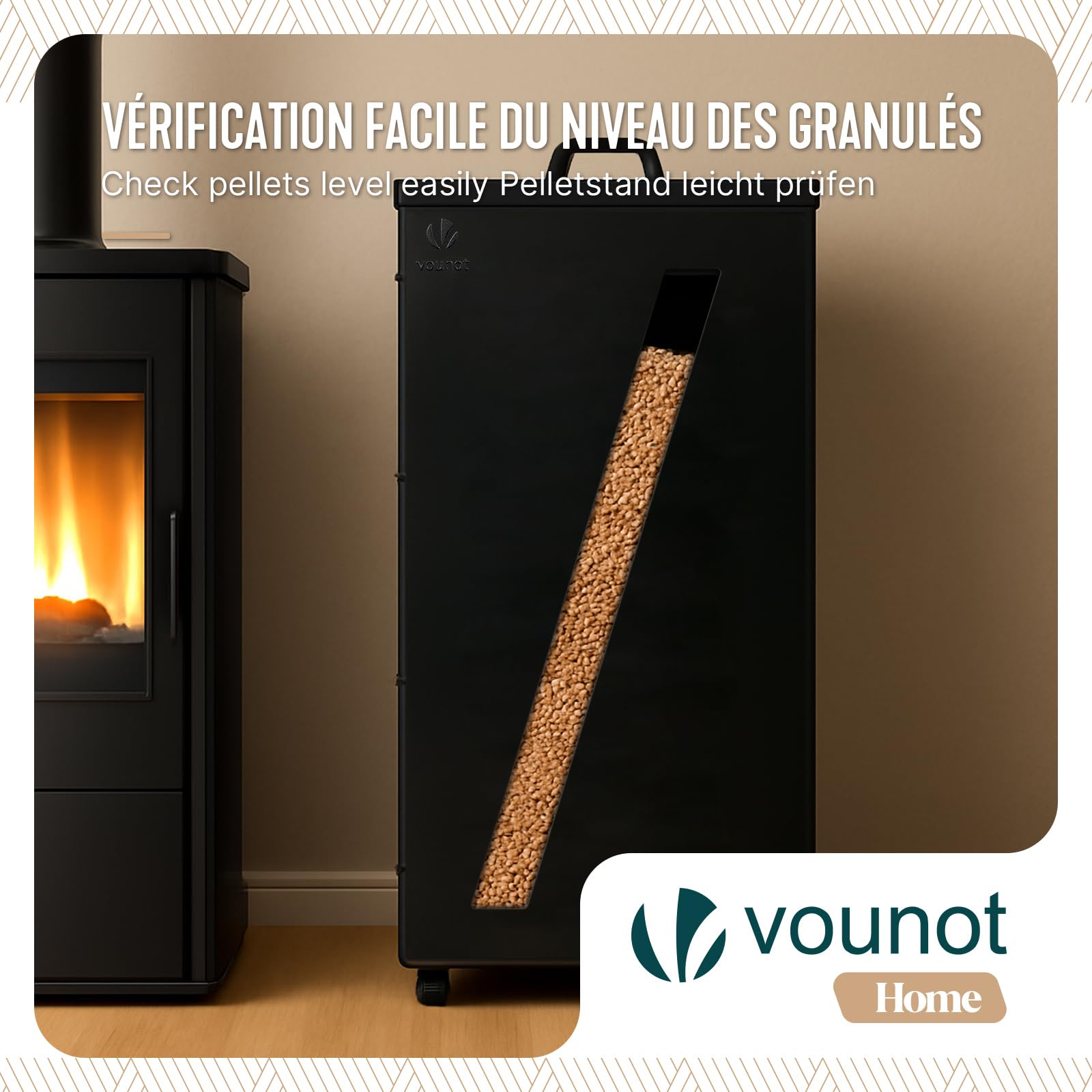 VOUNOT® Depósito de Pellets Granulados 45 kg con Ruedas 36x36x76 cm Negro
