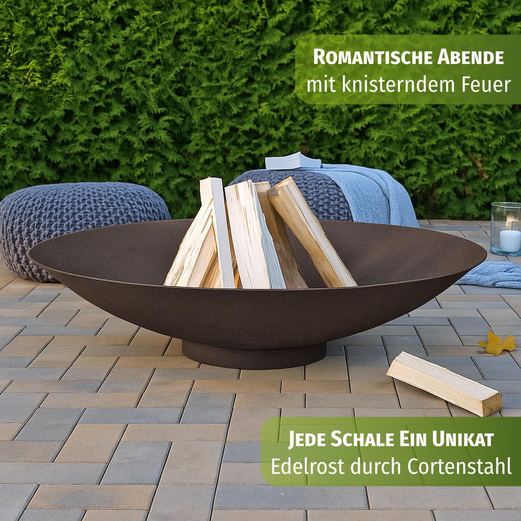 CLGarden Feuerschale 100 cm groß aus Cortenstahl 2,5 mm Feuerstelle rund Metall Feuer Schale für den Garten
