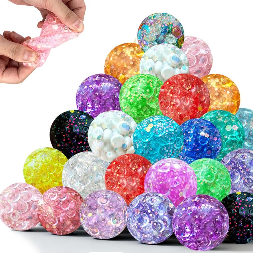 1.57in Random Color Foam Bead Ball Squeeze Toy - Gel Fidget Stress Relief for Kids & Adults, Mixed Color Transparent Bubble Squishy Anxiety Toy Ideal Party Bag Filler for Boys Girls Ages 6 7 8 9 10 11