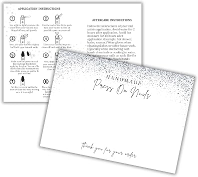 Handmade Acrylic Press On Nails Display Card | 5x7 30 pk | w/Application Aftercare Instructions Inserts Glitter Sparkle for Packaging in Your 6 * 9 Holographic Bags Use With Double Sided Tape